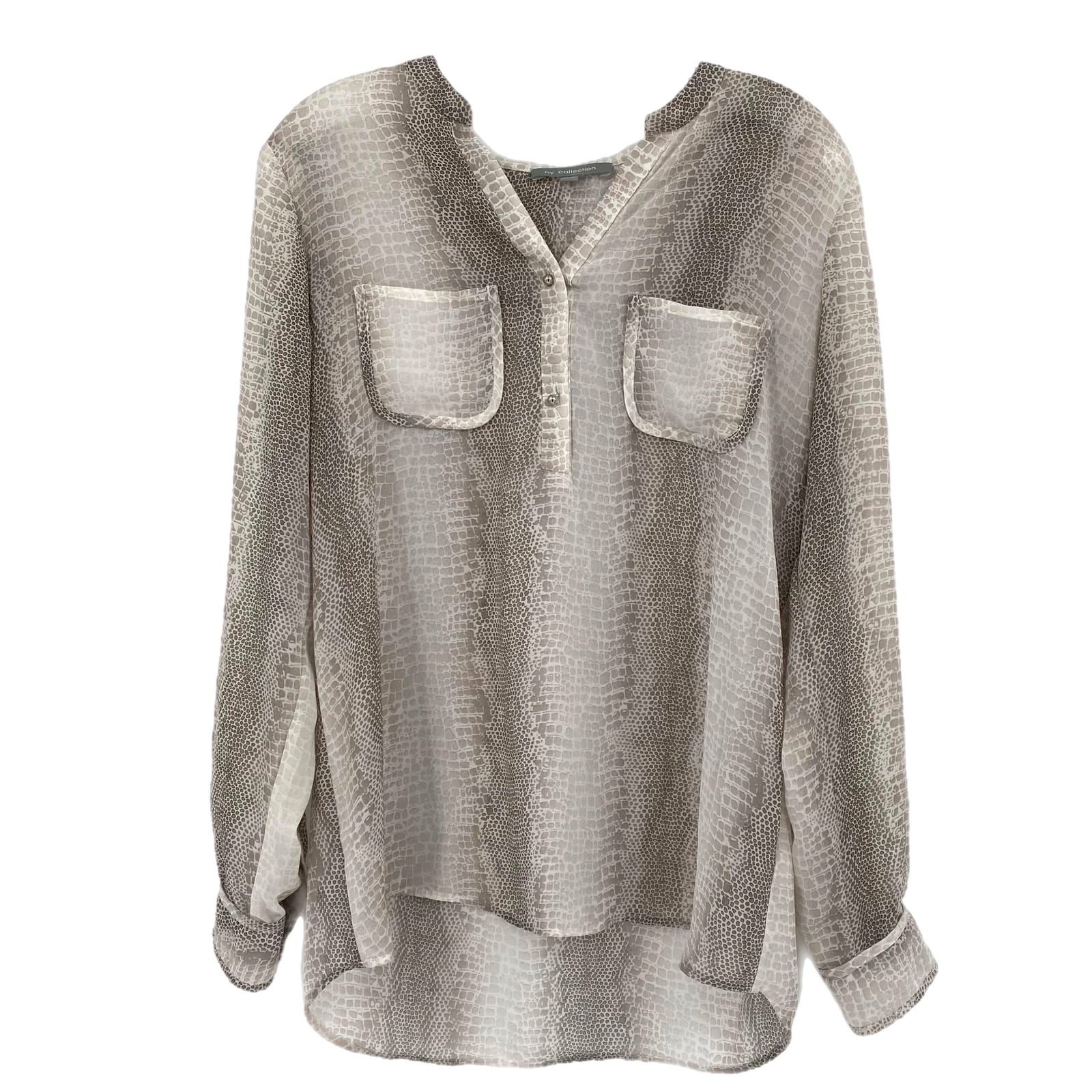 NY Collection Beige Snake Skin Print Button-Up Shirt