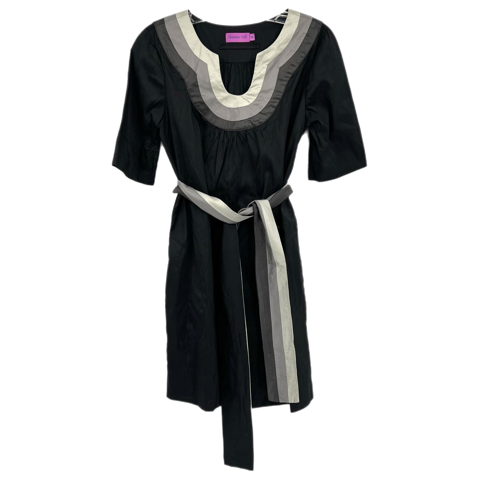 Christiane Celle Black Silk Belted Mini Dress