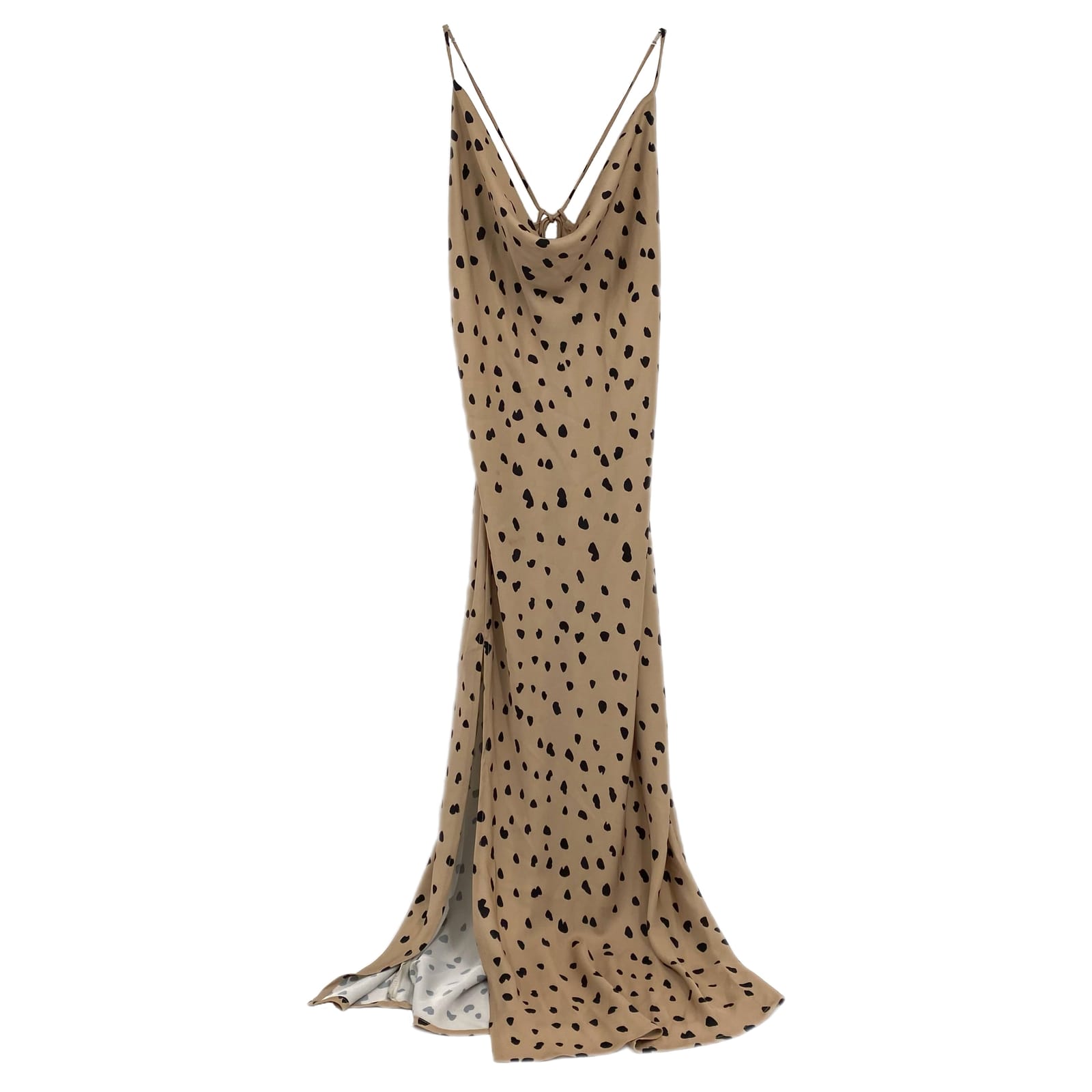 Resa Tan Black Cheetah Print Cowl Neck Satin Maxi Dress