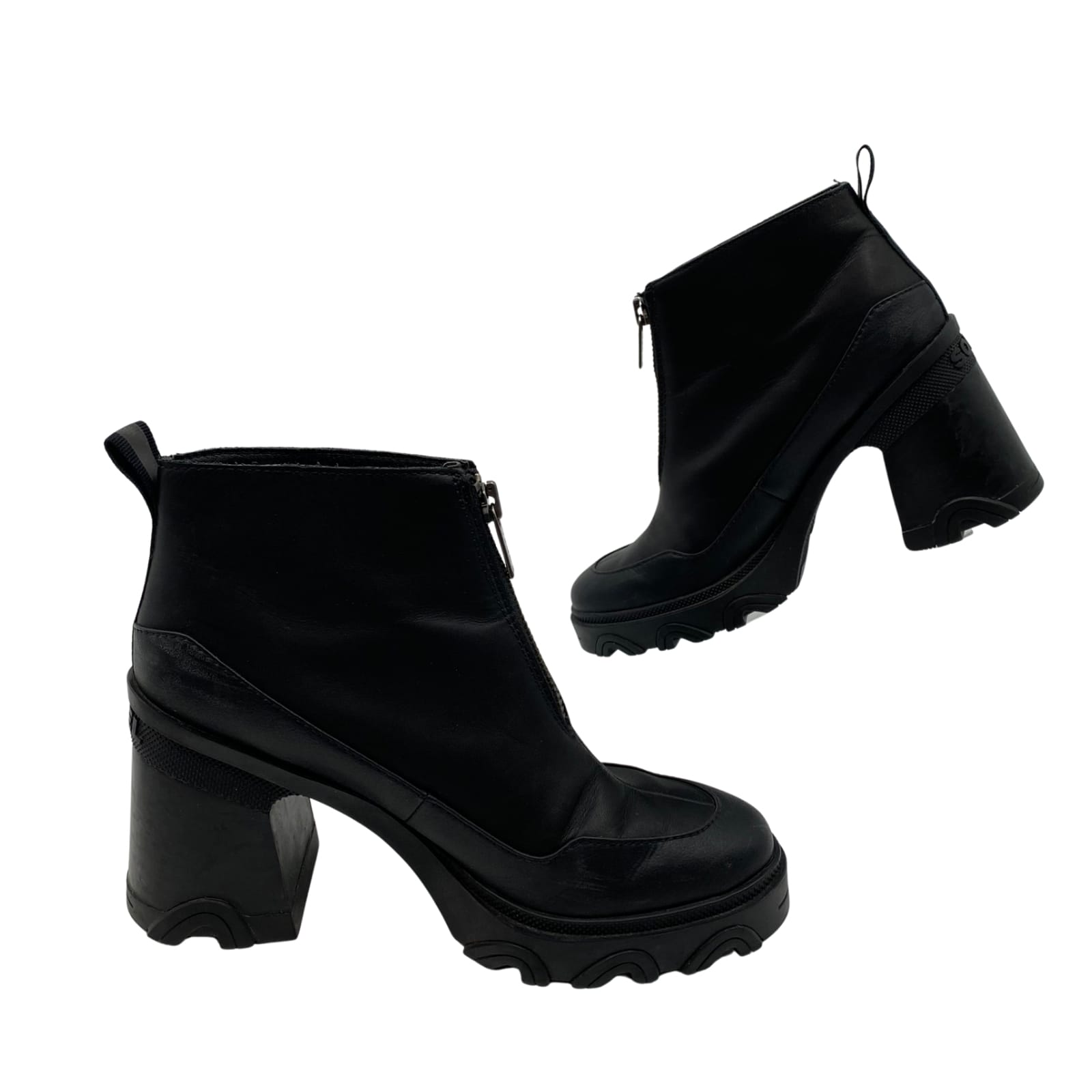 Sorel Black Leather Heeled Rain Boots