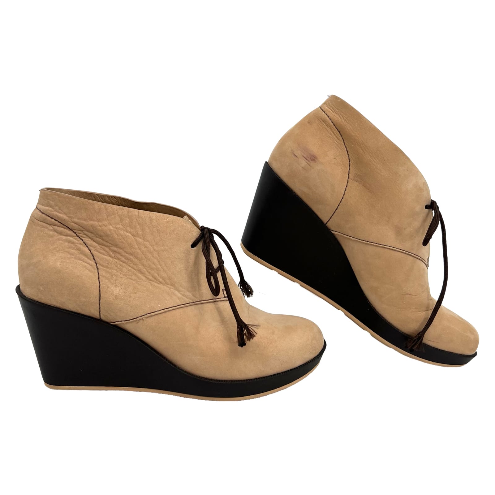 Cole Haan Tan Lace Up Leather Wedges