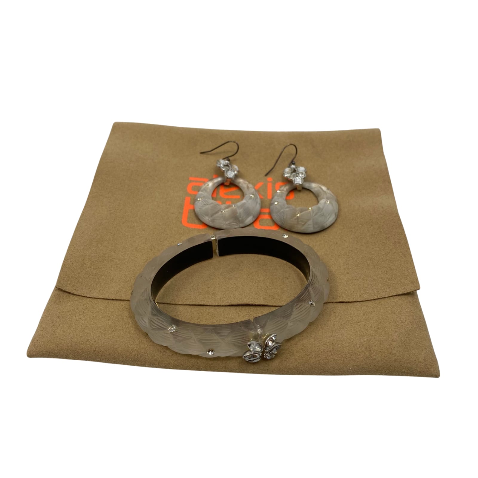 Alexis Bittar Beige Silver Bangle Bracelet Earring Set