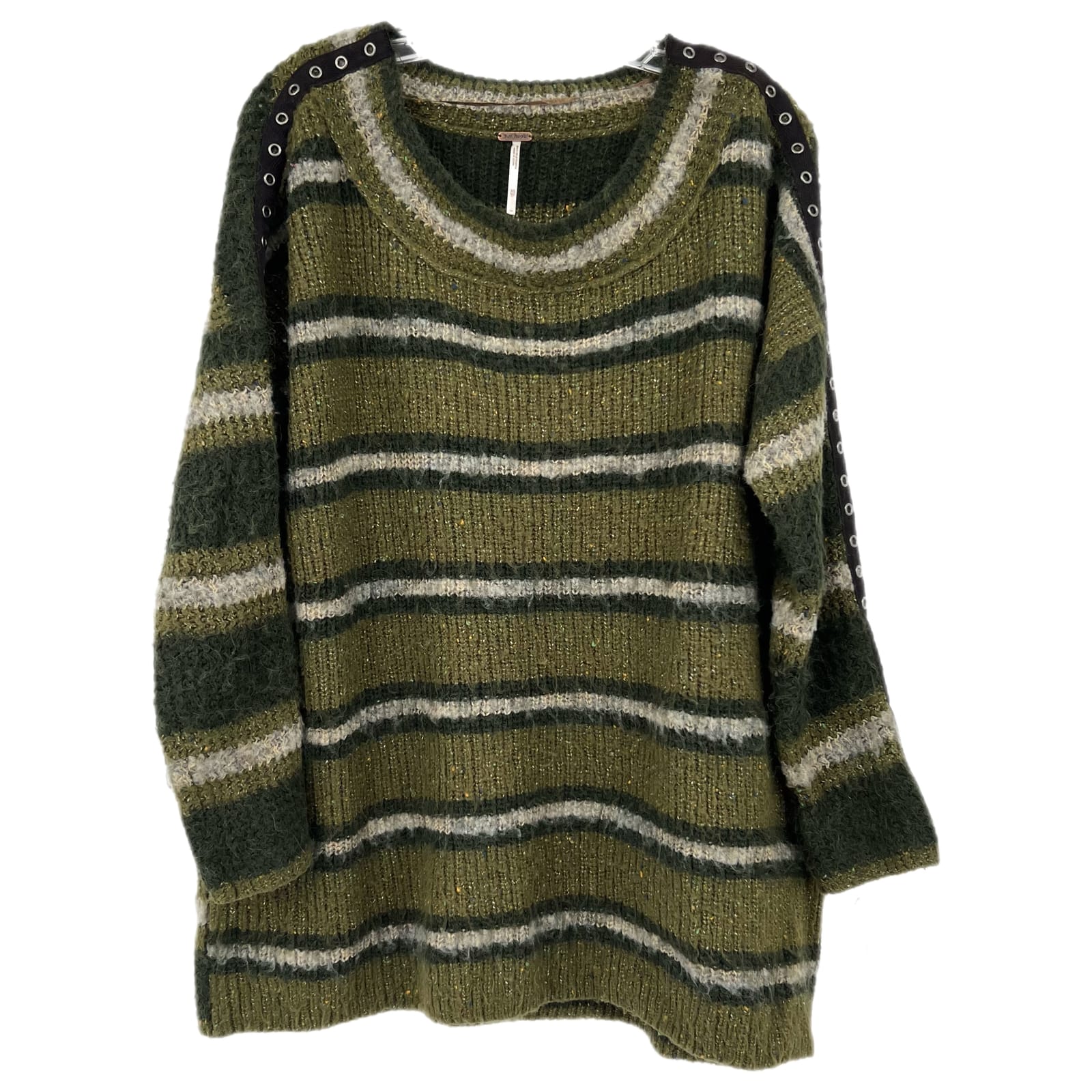 Free People Green Striped Acrylic Pullover Sweater