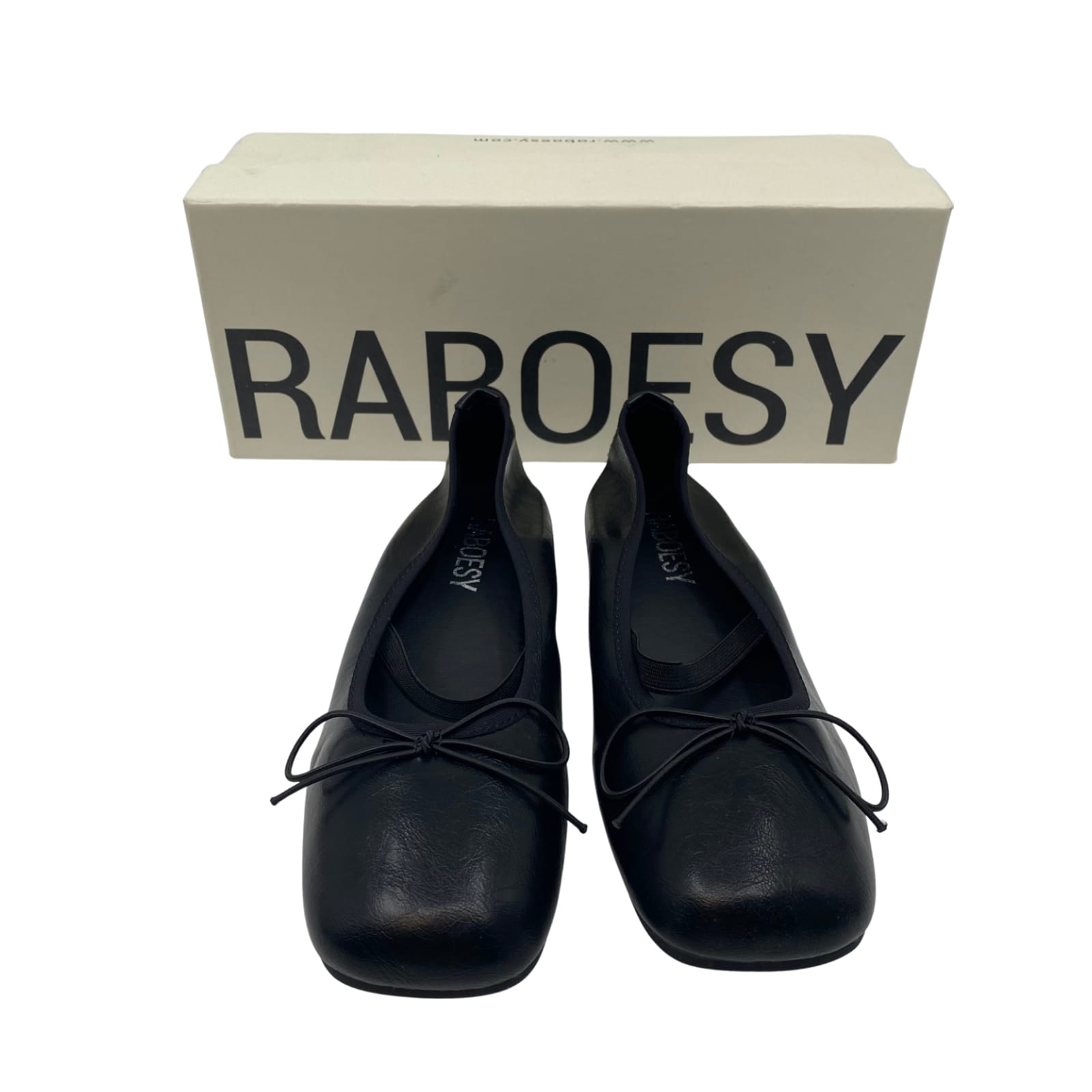 Raboesy Black Faux Leather Classic Flats