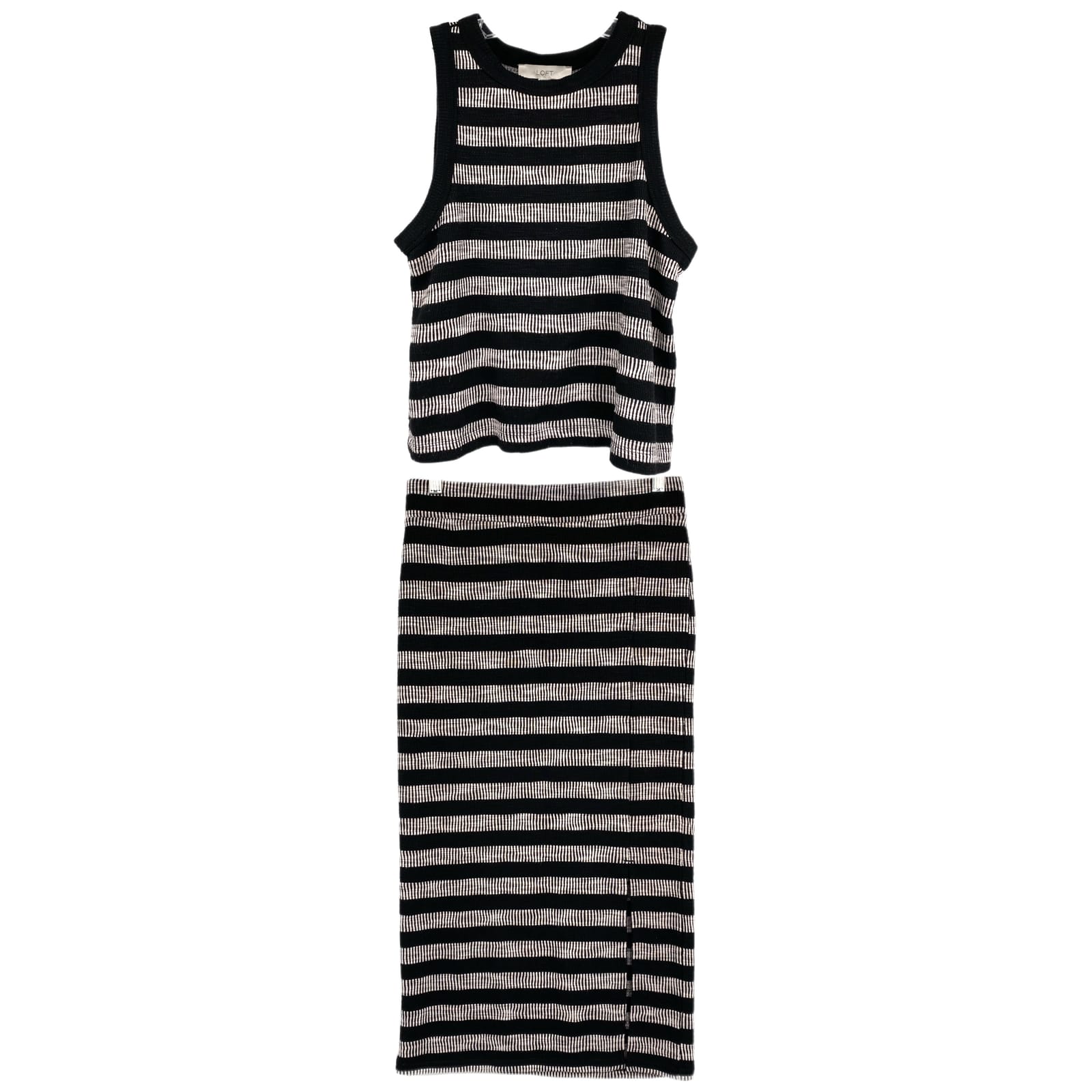 LOFT Black White Striped Midi Skirt Set