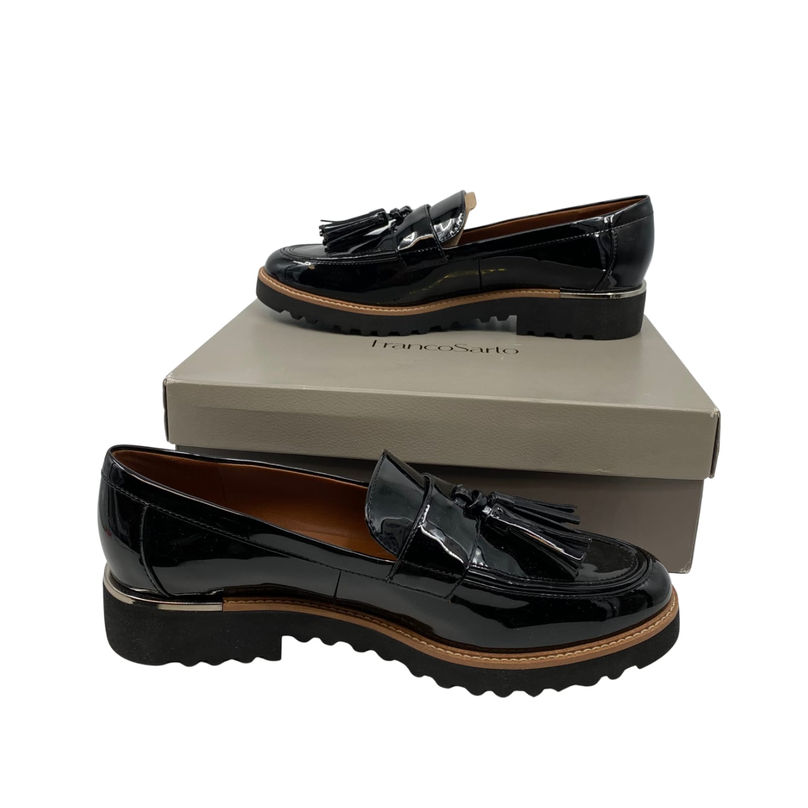 Franco Sarto Black Tasseled Faux Leather Loafers