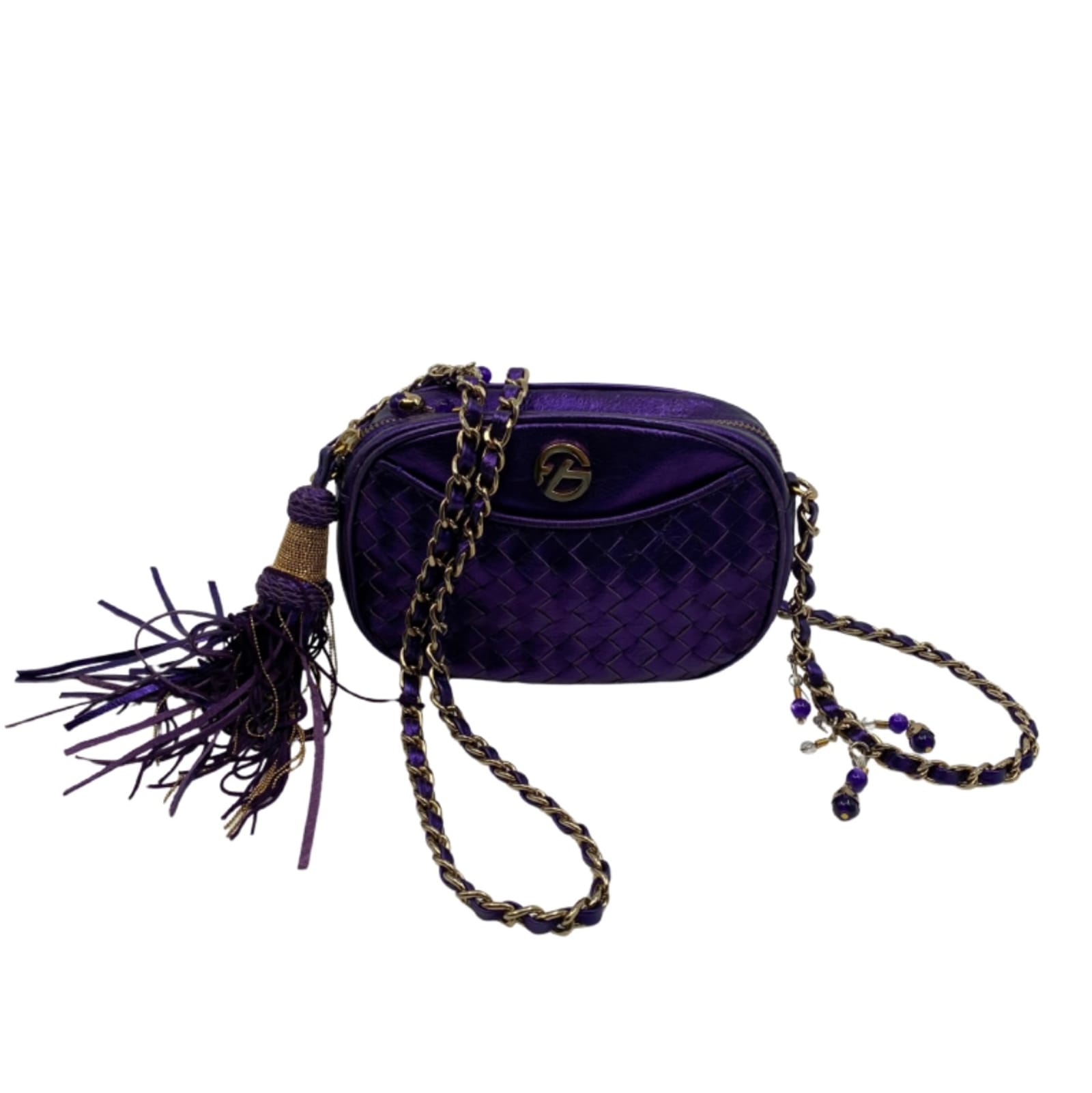 Francesco Biasia Purple Leather Woven Crossbody Bag
