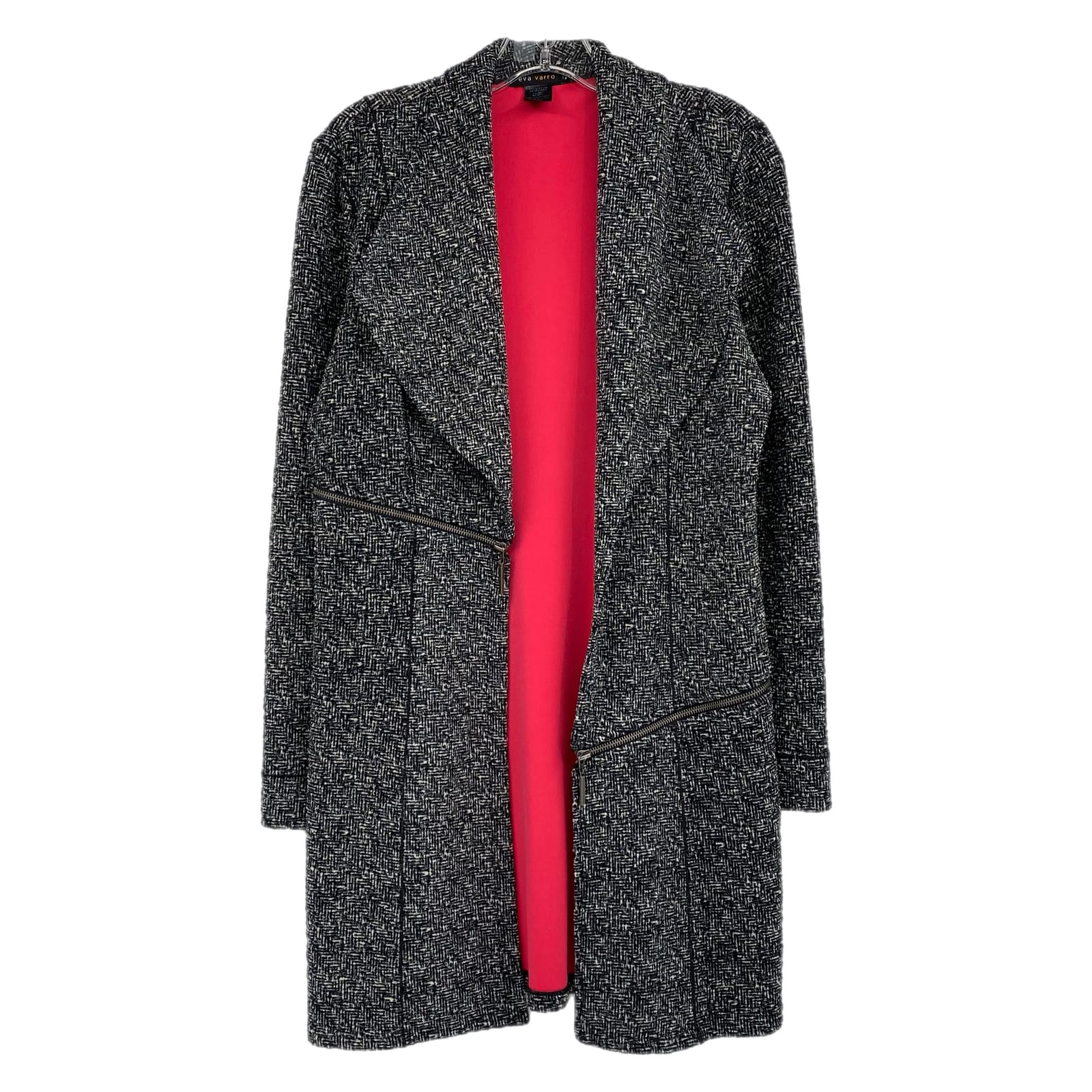 Eva Varro Black & White Zipper Accent Duster Jacket