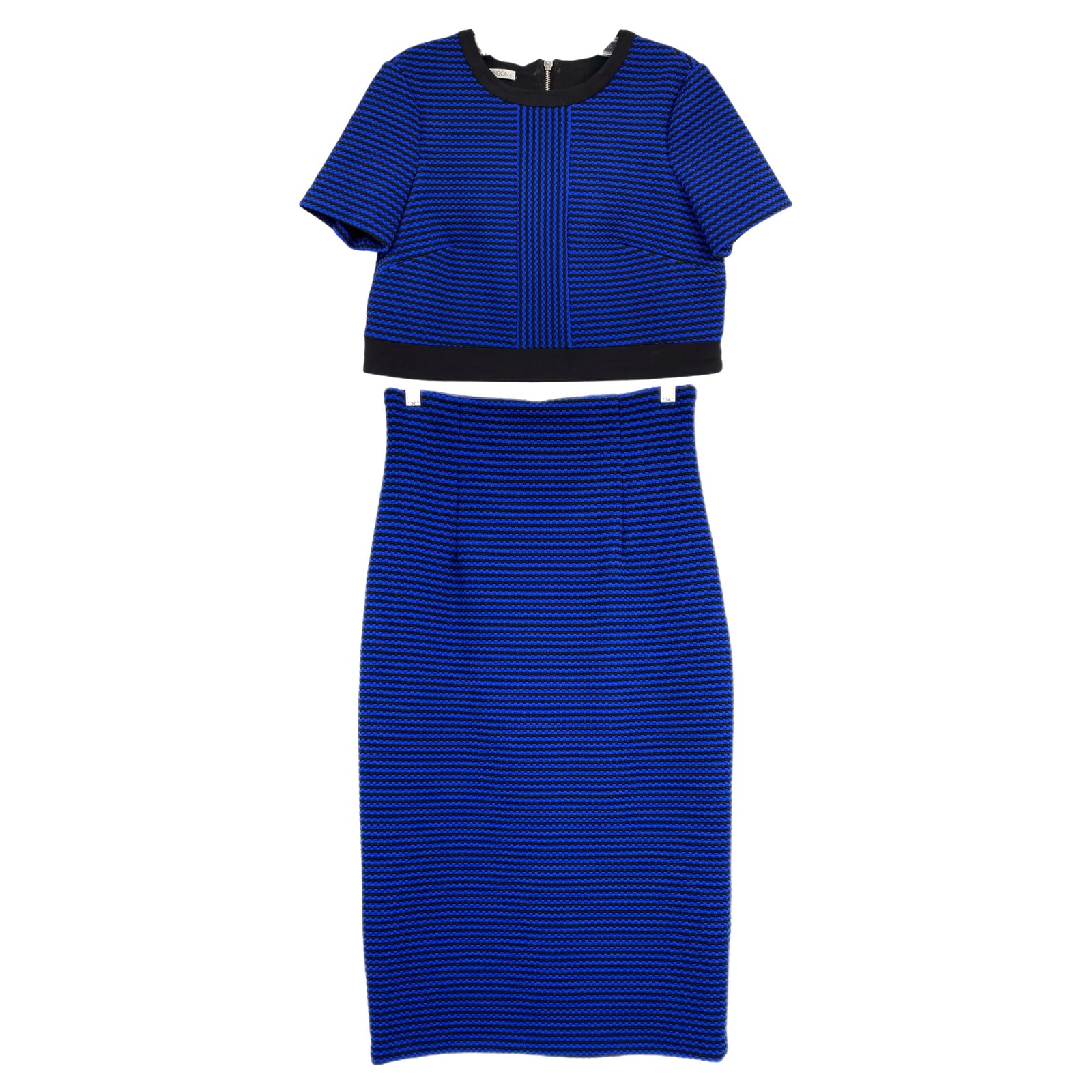 Maggy London Blue/Black Striped Midi Pencil Skirt and Top Set