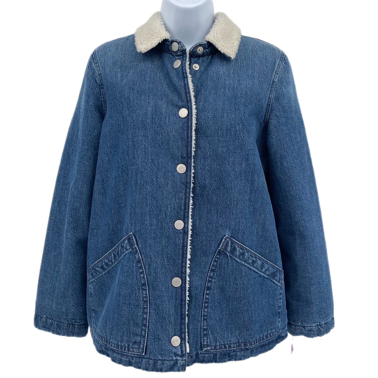 J. Crew Blue & White Fur Trim Denim Jacket