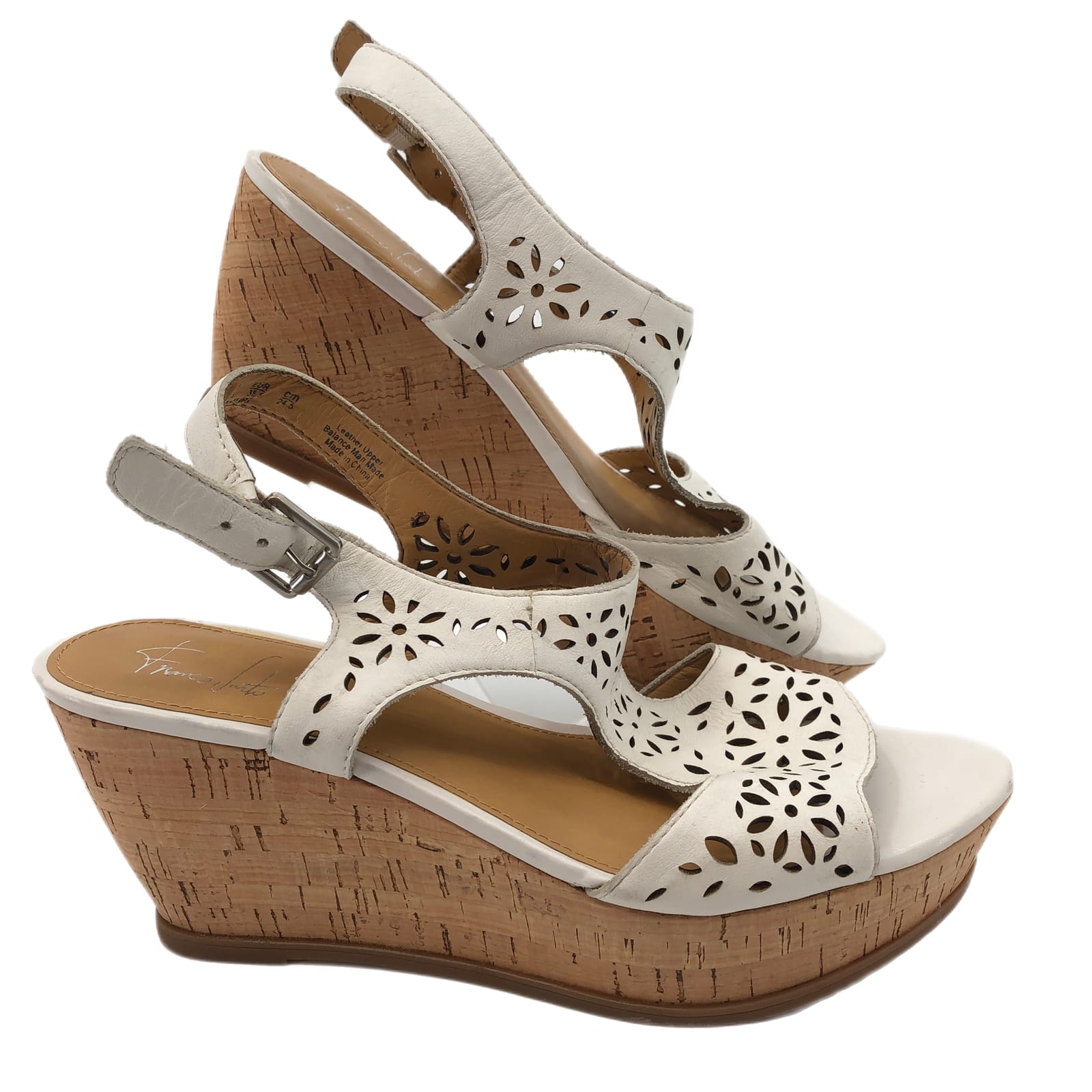 Franco Sarto Tan Floral Leather Wedges