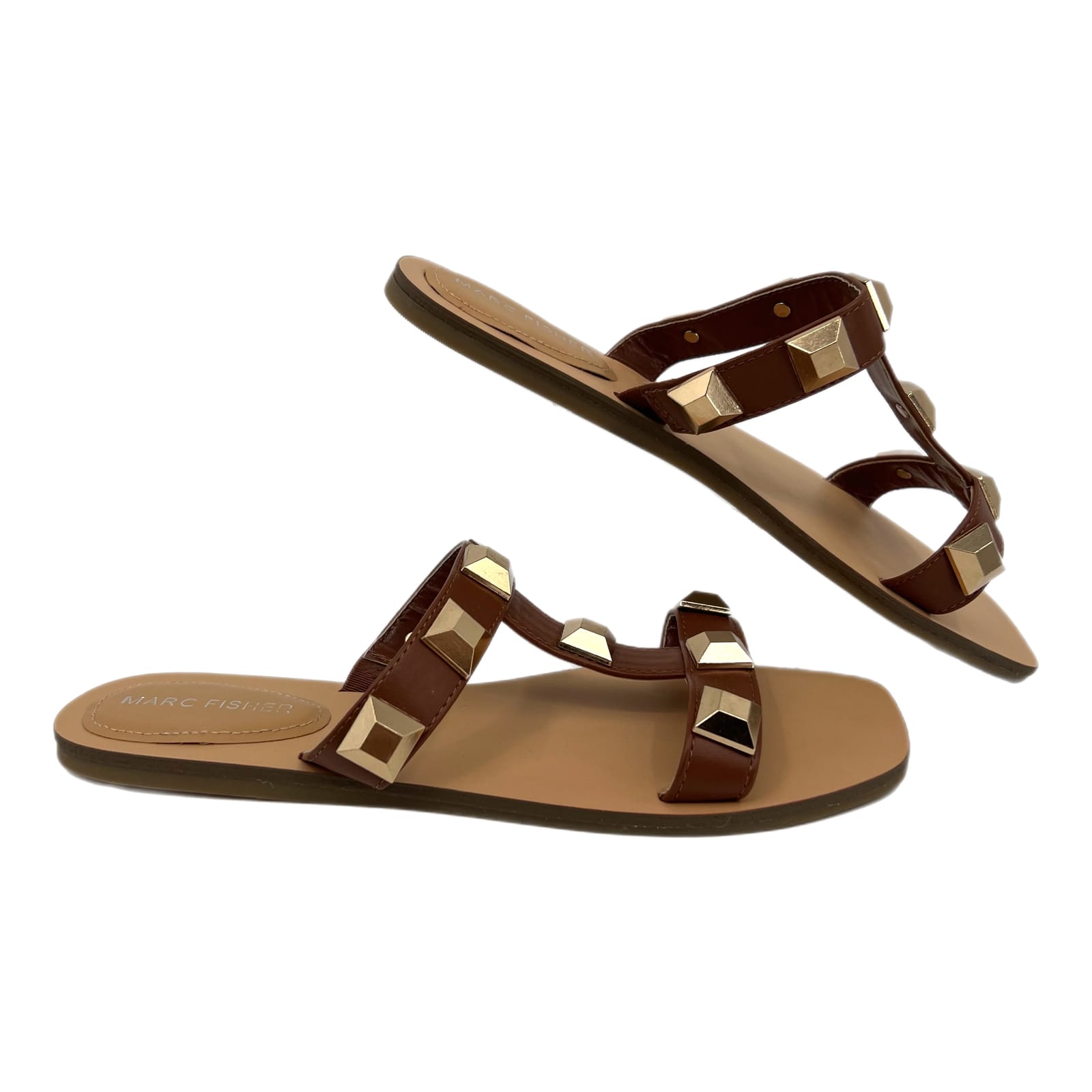 Marc Fisher Brown Gold Studded Sandals