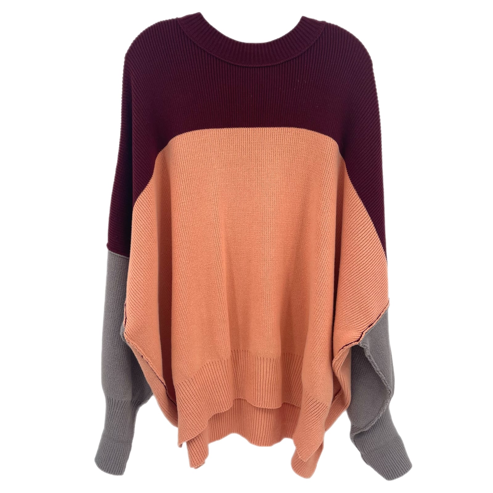 Free People Red and Orange Colorblock Pullover Sweater