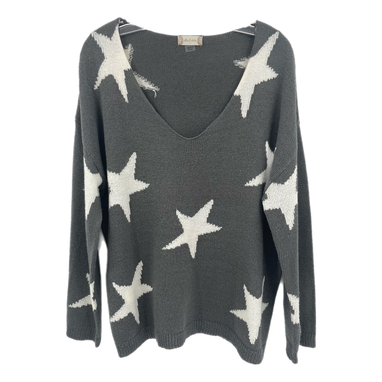 Altar'd State Gray & White Star Print V-Neck Sweater
