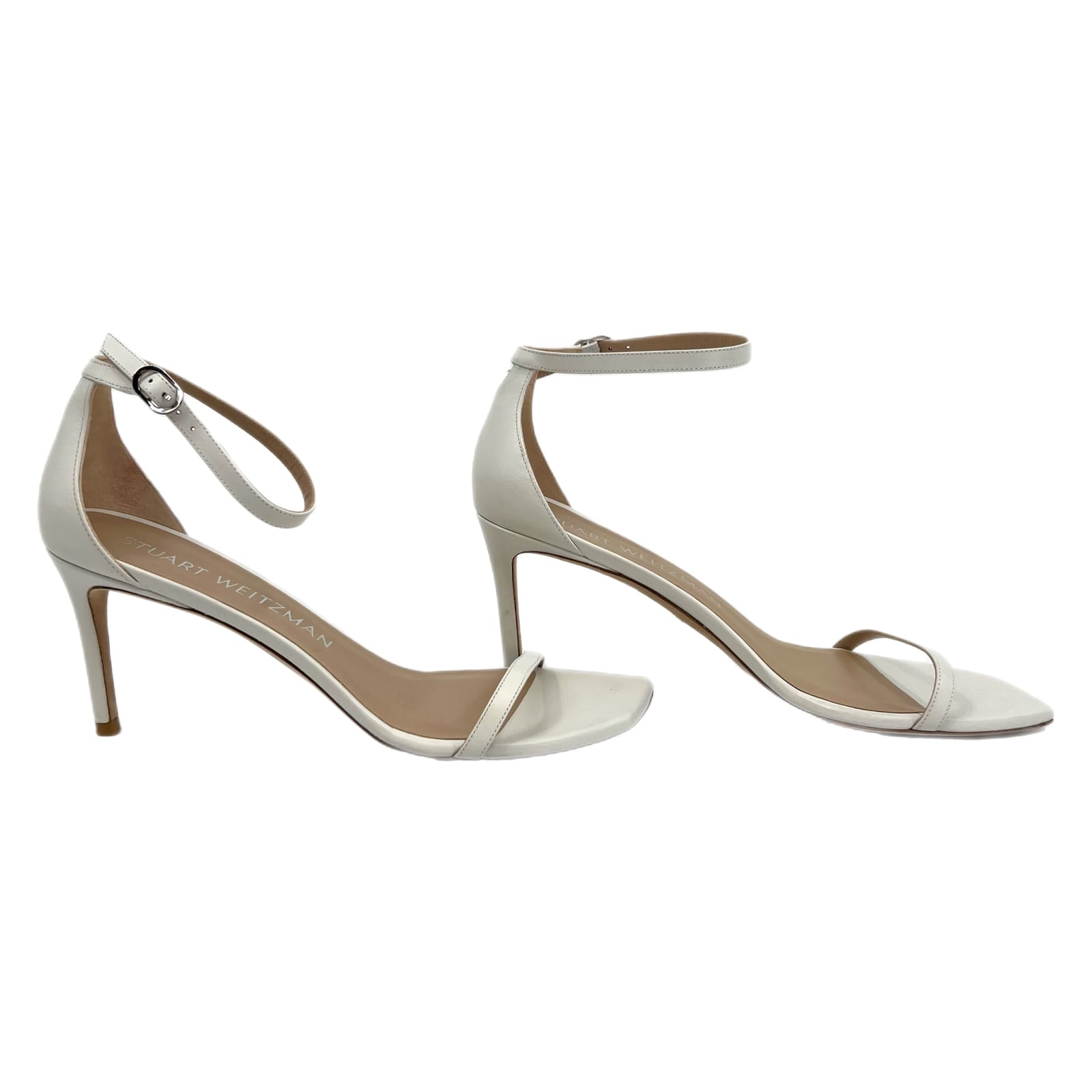 Stuart Weitzman White Ankle Strap Stiletto Heels