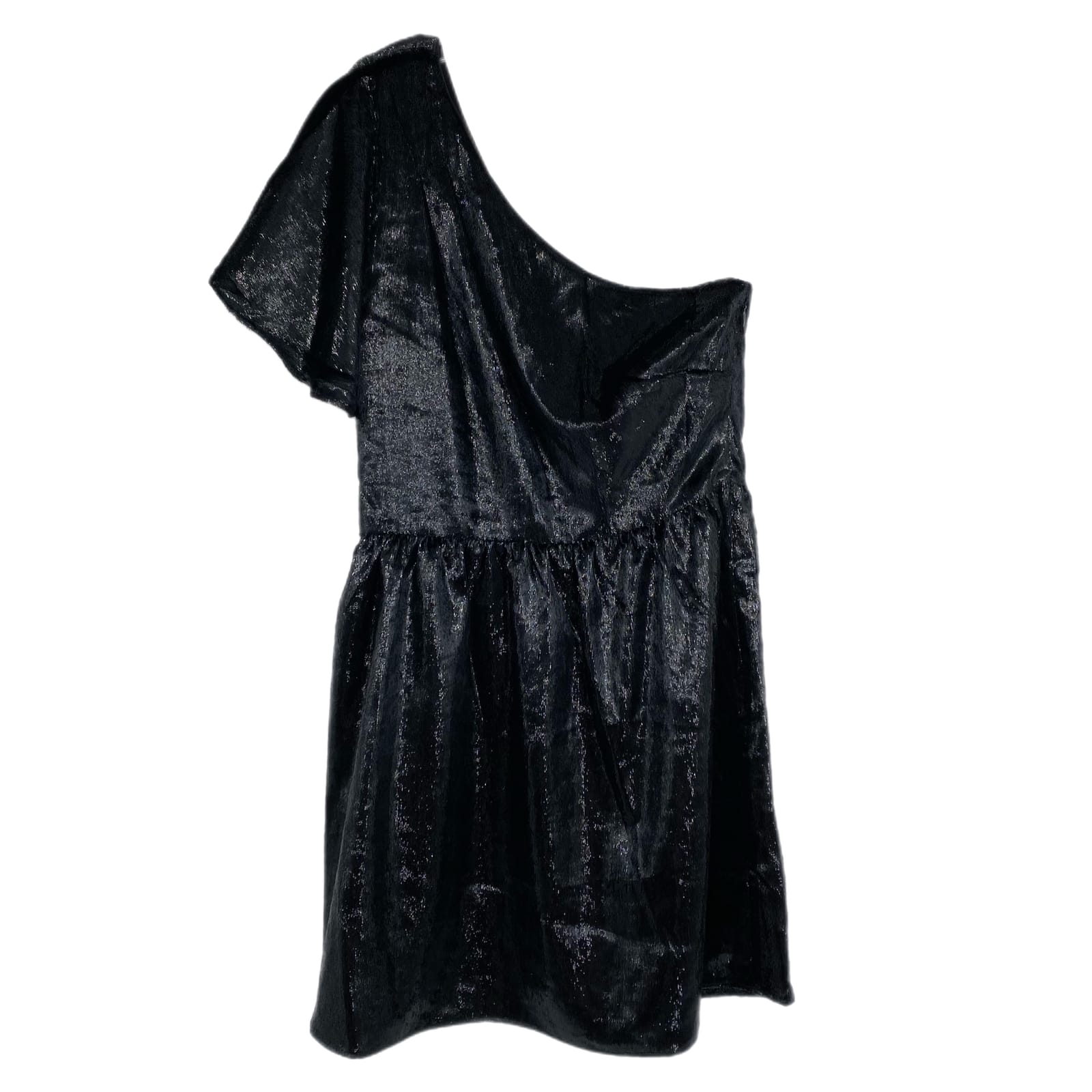 7 For All Mankind Black Shimmery One Shoulder Mini Dress