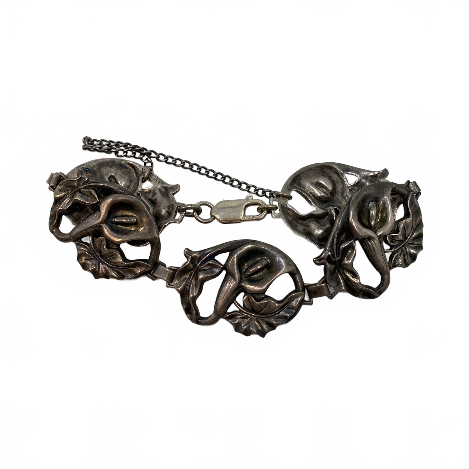 Vintage Silver Calla Lily 925 Bracelet