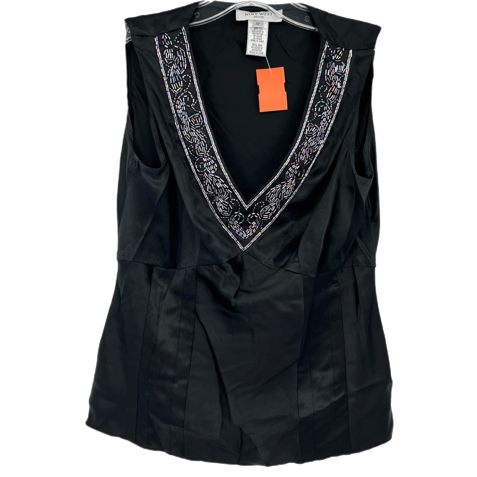 Nine West Black Silk Beaded Tank Top