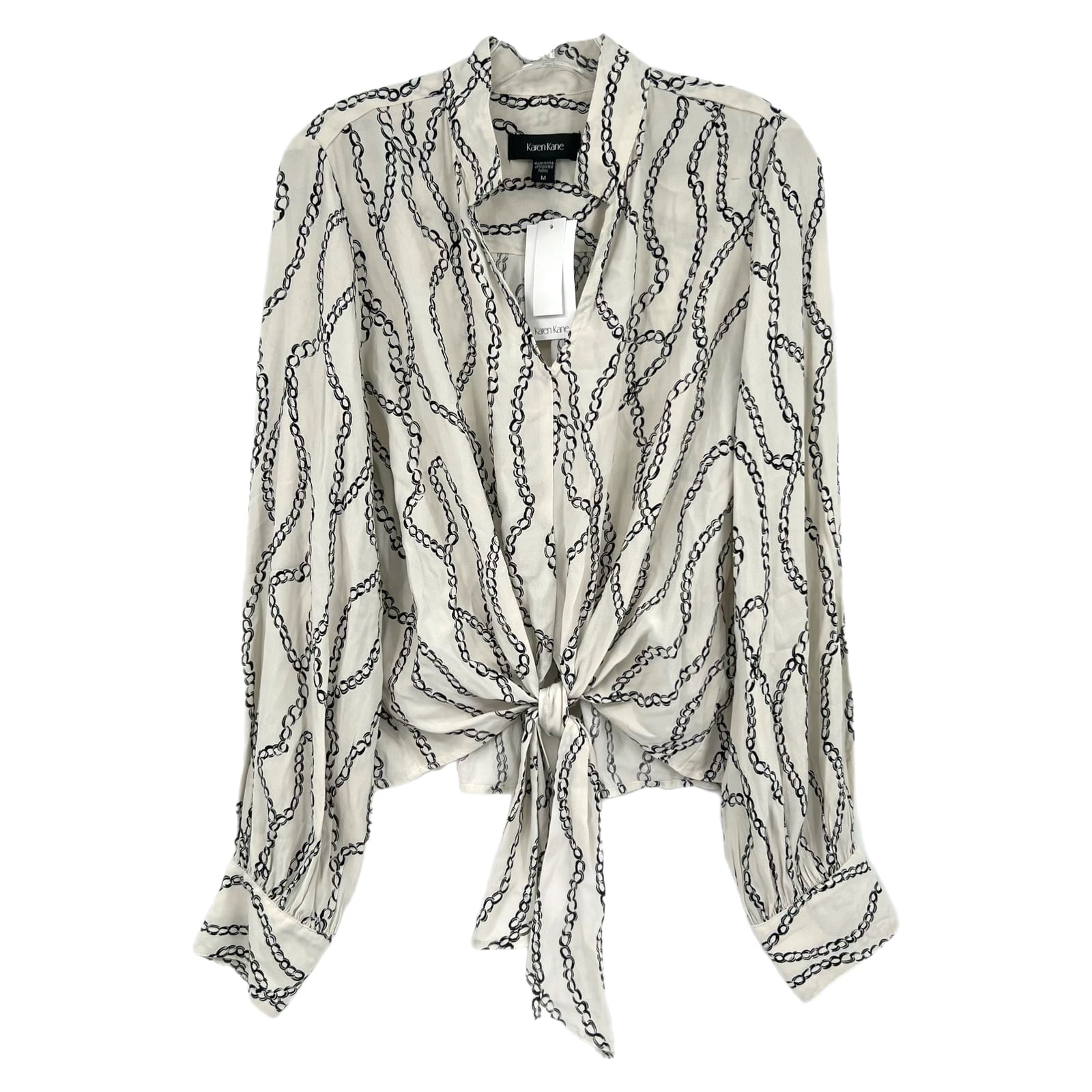 Karen Kane White/Black Chain Print Tie Front Blouse