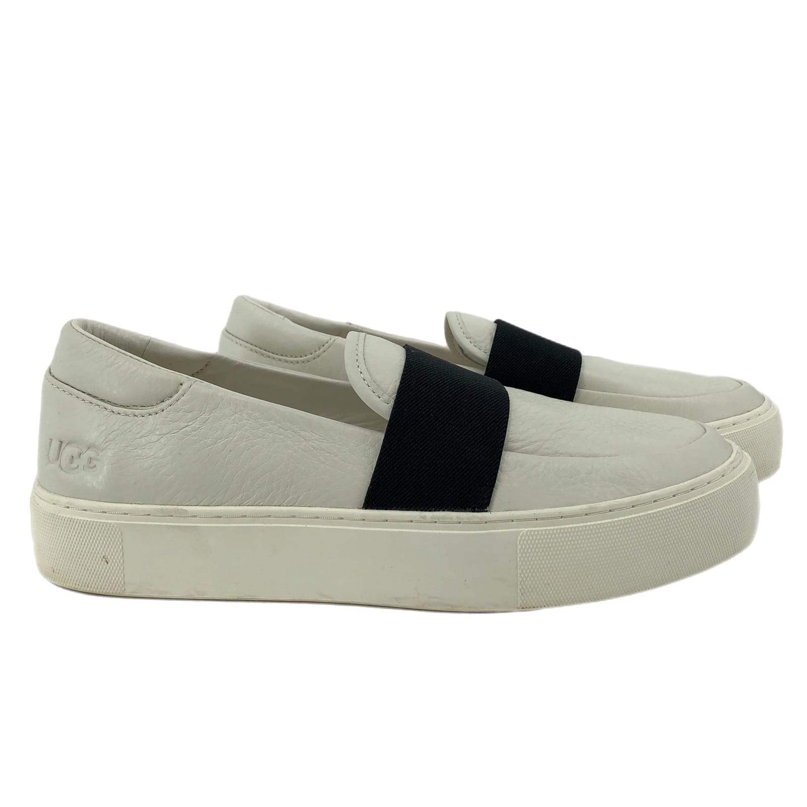 UGG Black and White Leather Loafer Flats