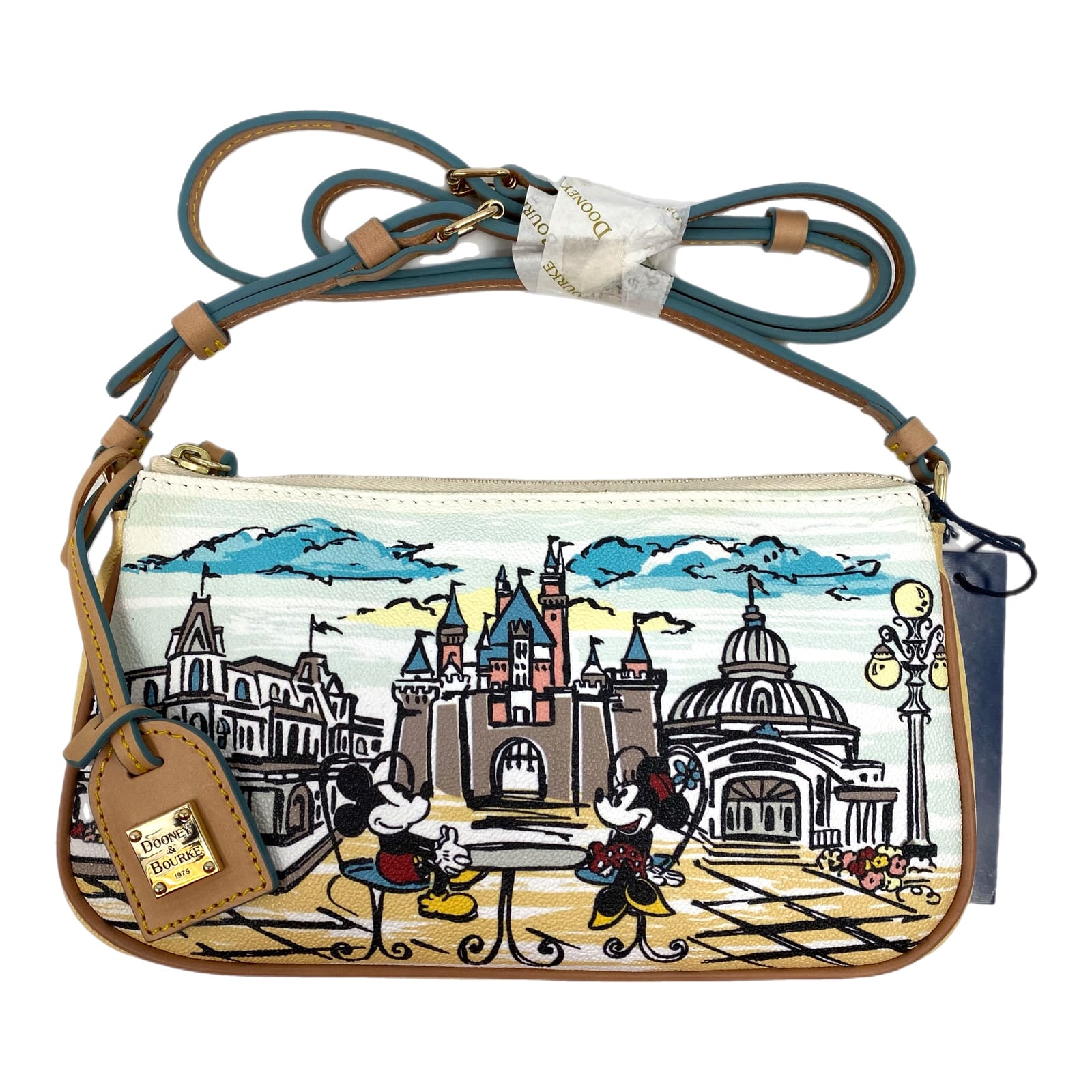 Dooney & Bourke White Tan Disney Mickey and Minnie Castle Shoulder Bag