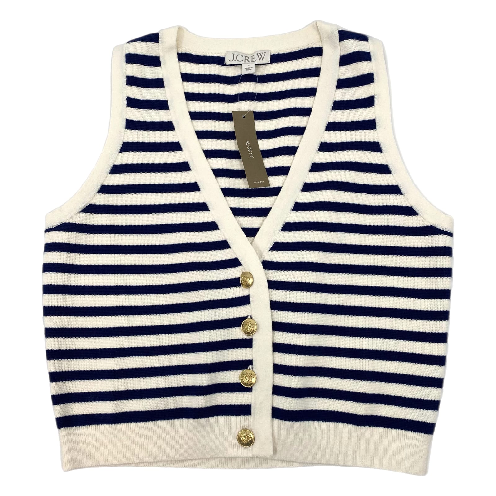 J. Crew Cream Blue Striped Knit Vest