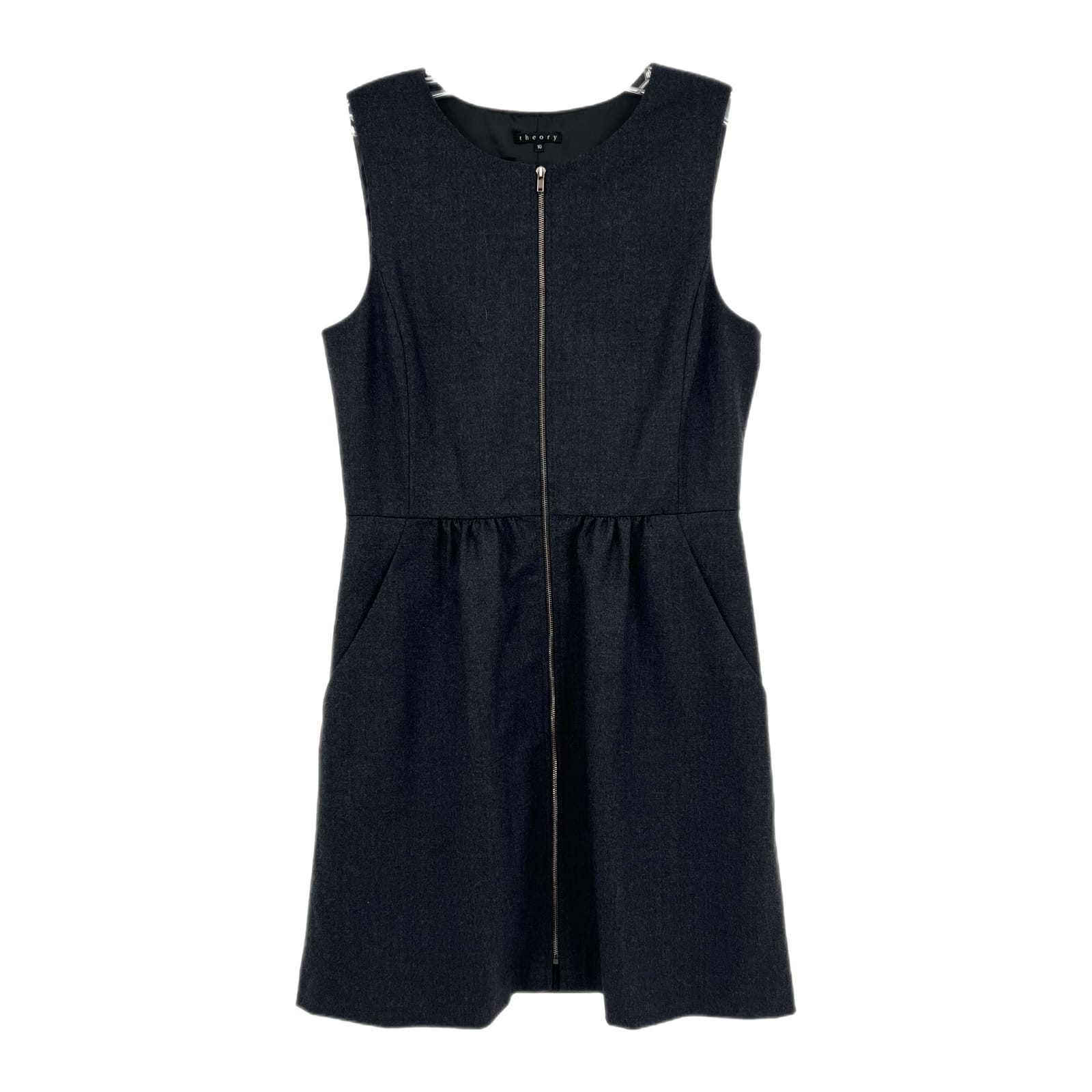 Theory Gray Zipper Front A-Line Sleeveless Mini Dress