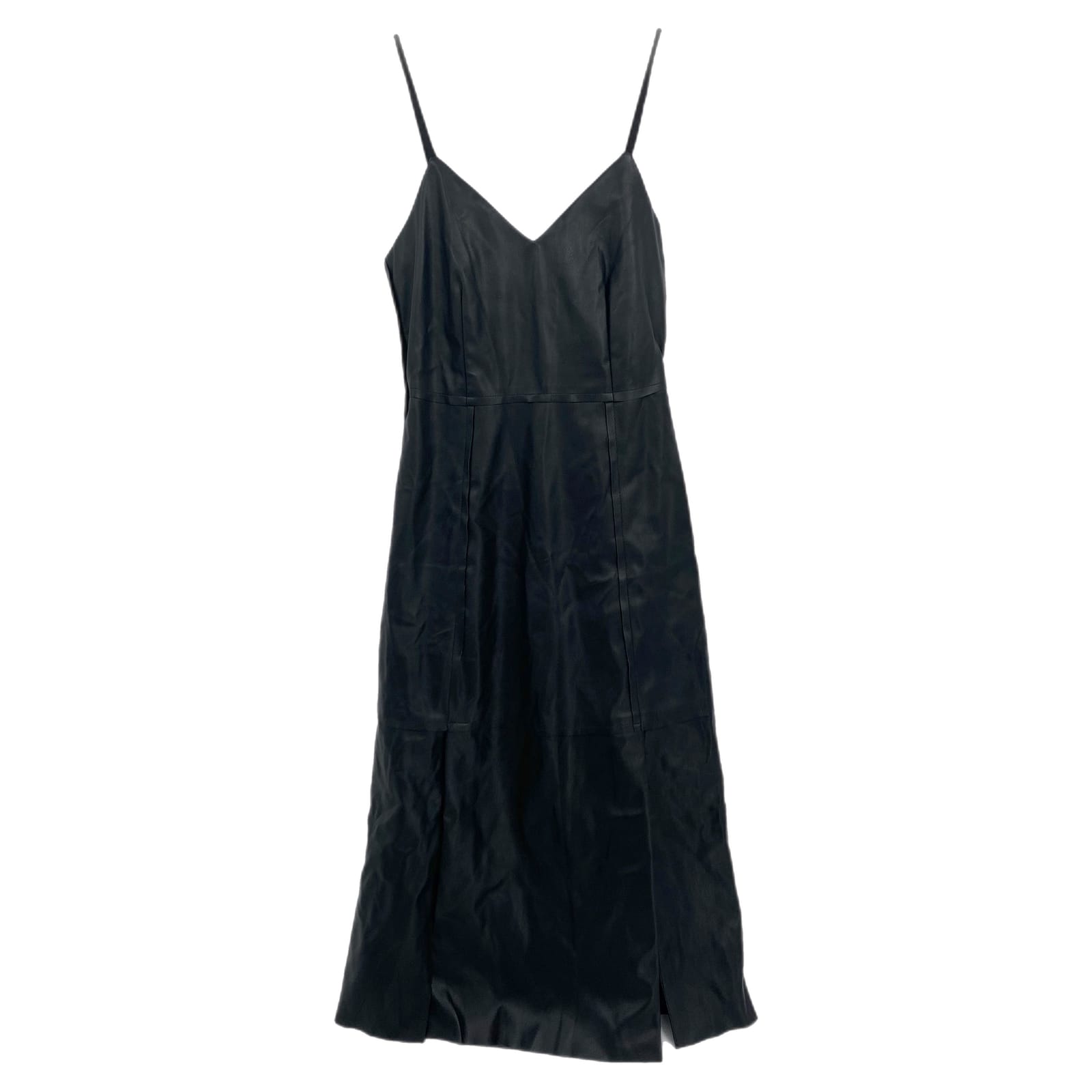 Banana Republic Black Faux Leather V-Neck Midi Dress