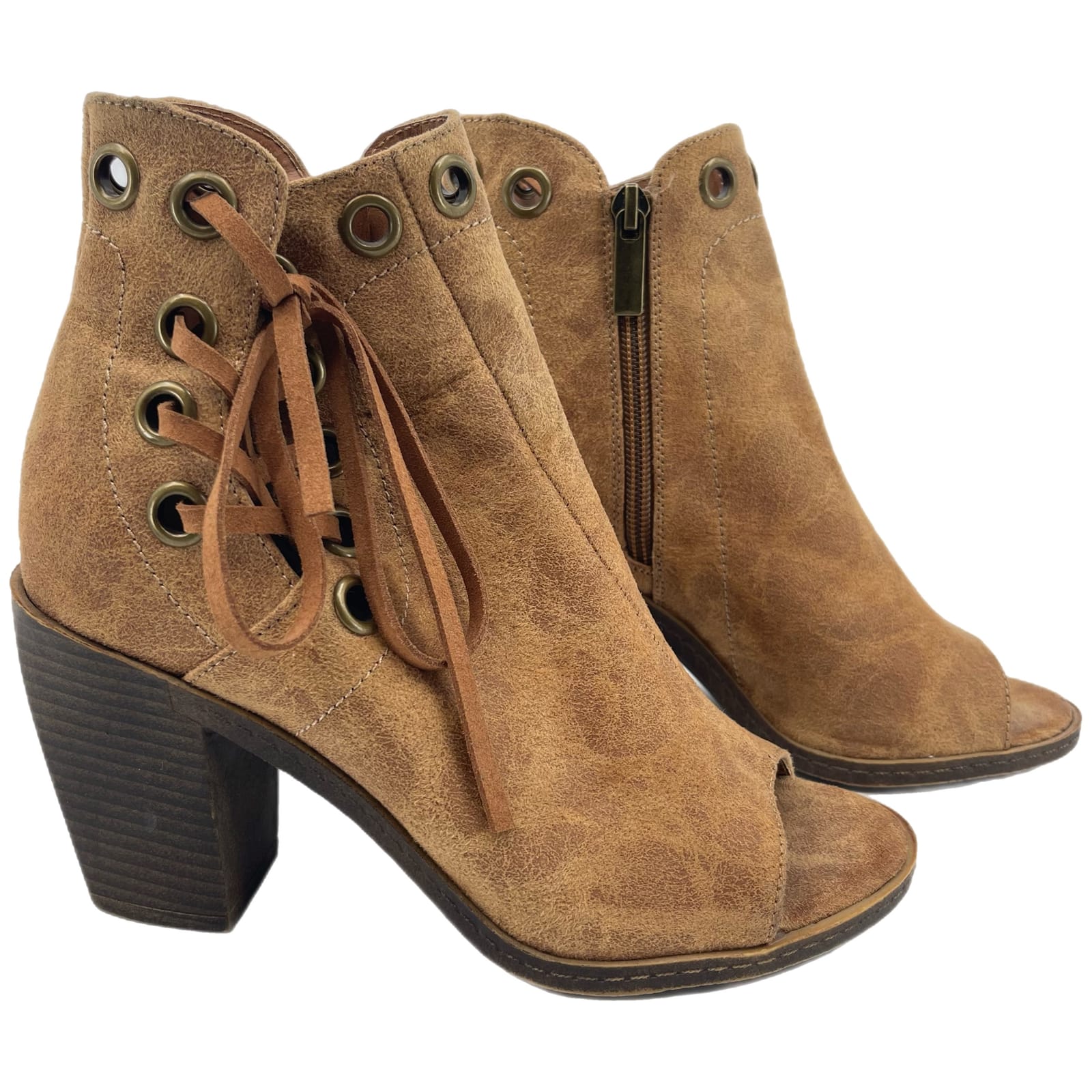 93 Vintage Tan and Brown Textile Ankle Boots