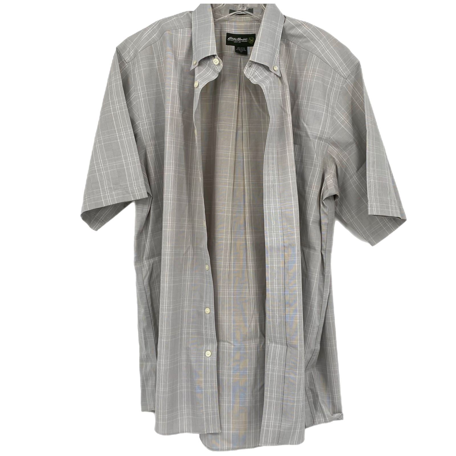 Eddie Bauer Gray/White Short Sleeve Plaid Button-Up Shirt