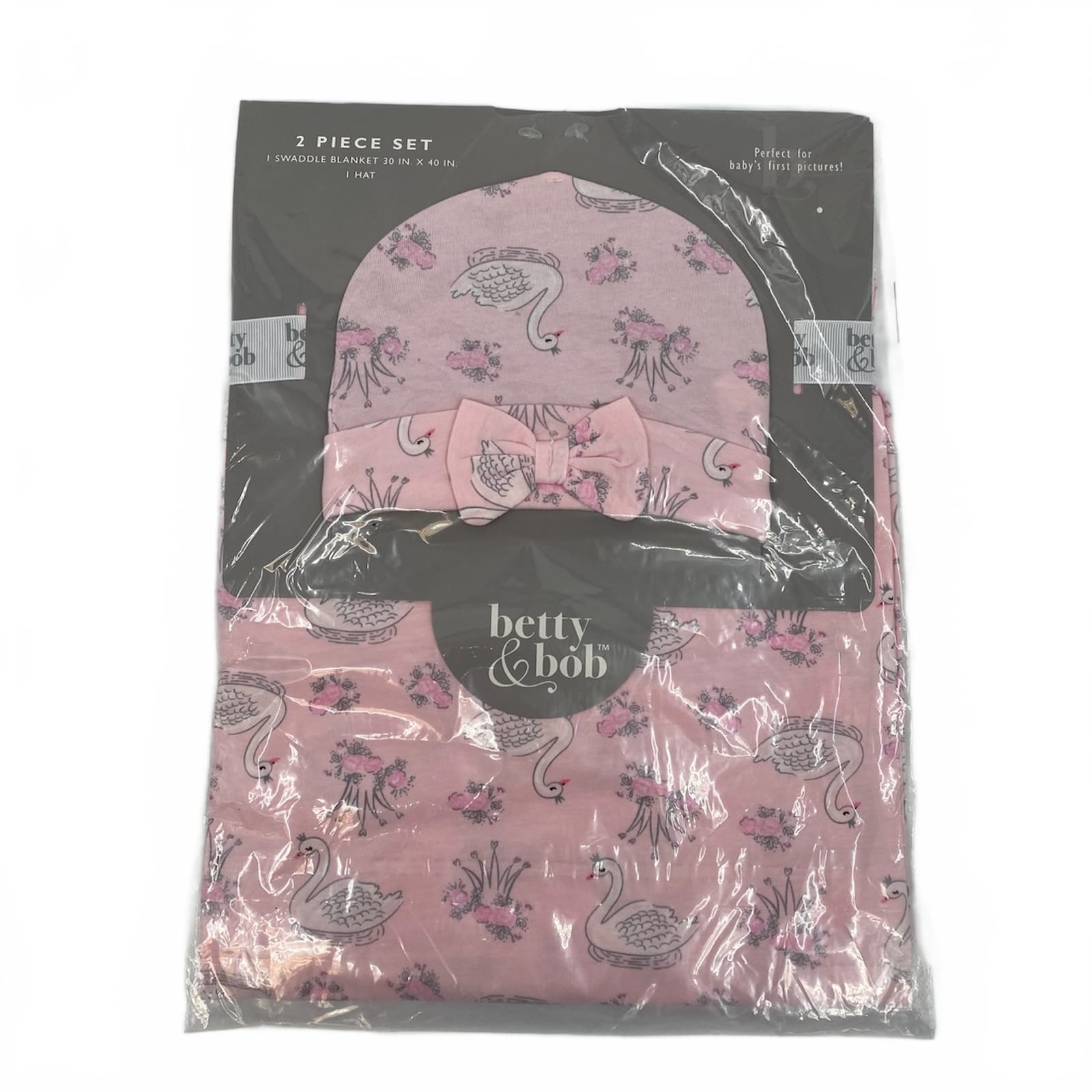 Betty & Bob Pink Swan Print Swaddle & Hat 2-Piece Set