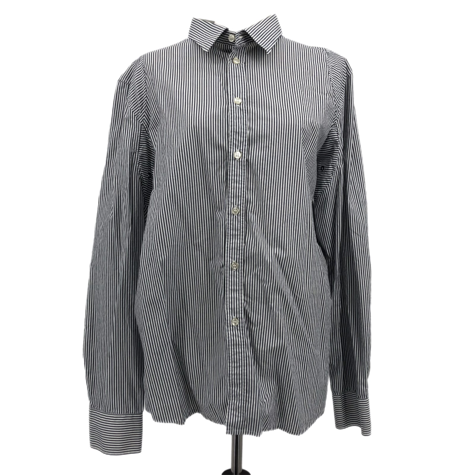 Filippa K White and Gray Striped Button-Up Shirt
