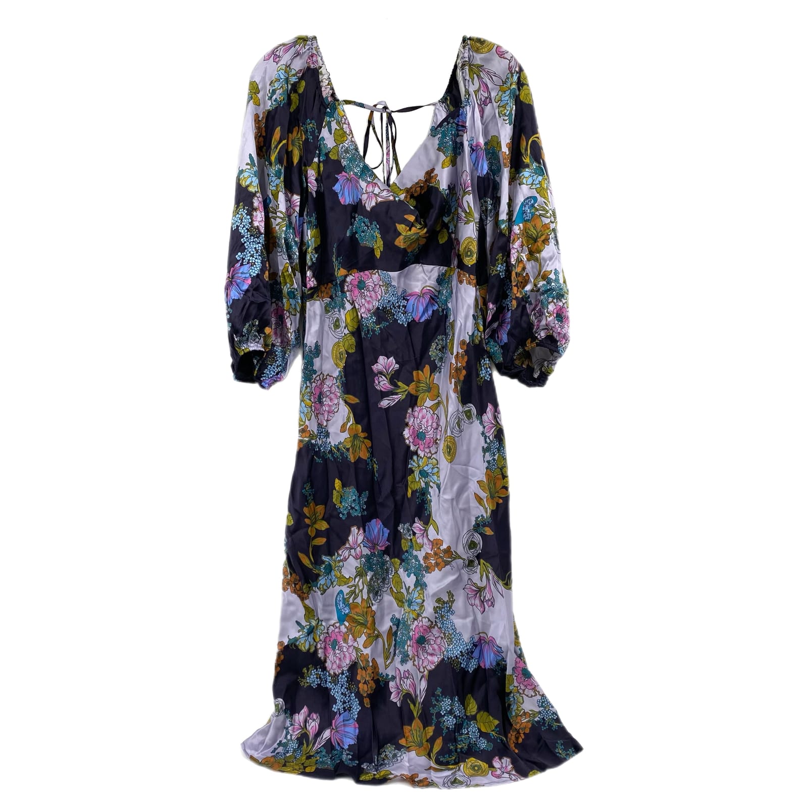 Anthropologie Purple Green Floral Silk Midi Dress