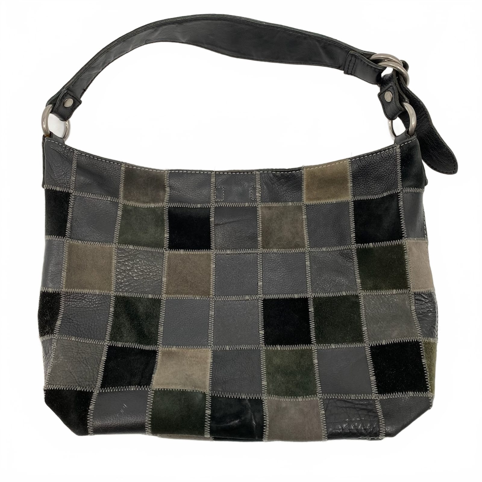 Lucky Brand Black Gray Leather Patchwork Shoulder Bag