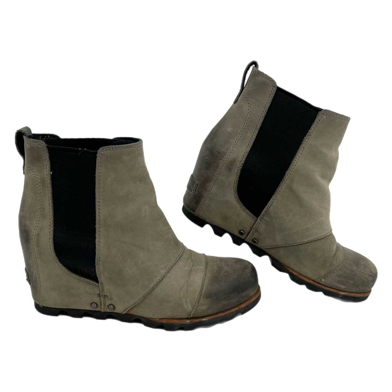 Sorel Green Leather Wedge Ankle Booties