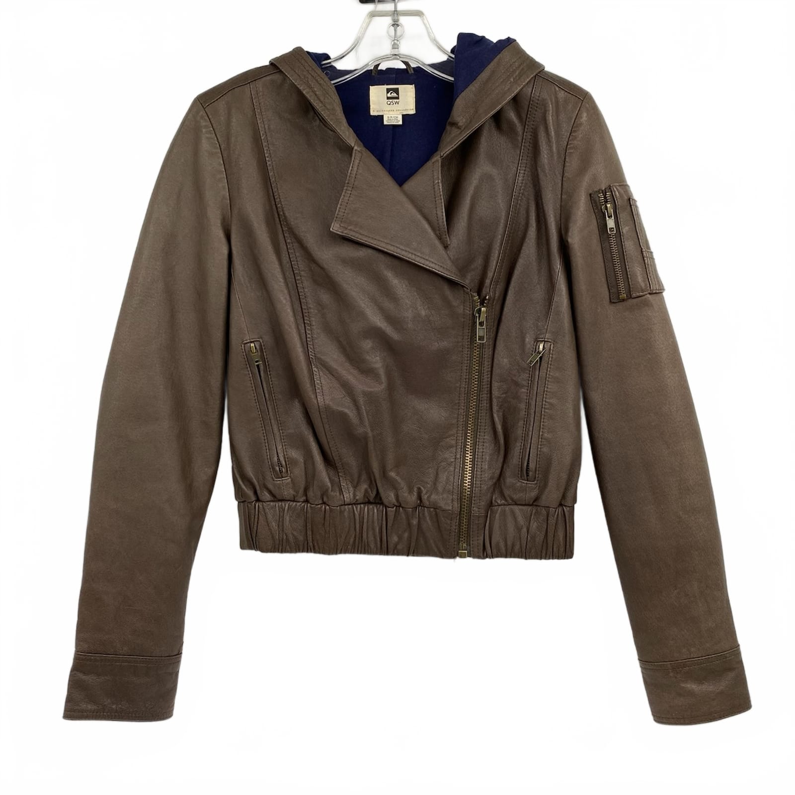 Quiksilver Brown Faux Leather Hooded Zip-Up Jacket