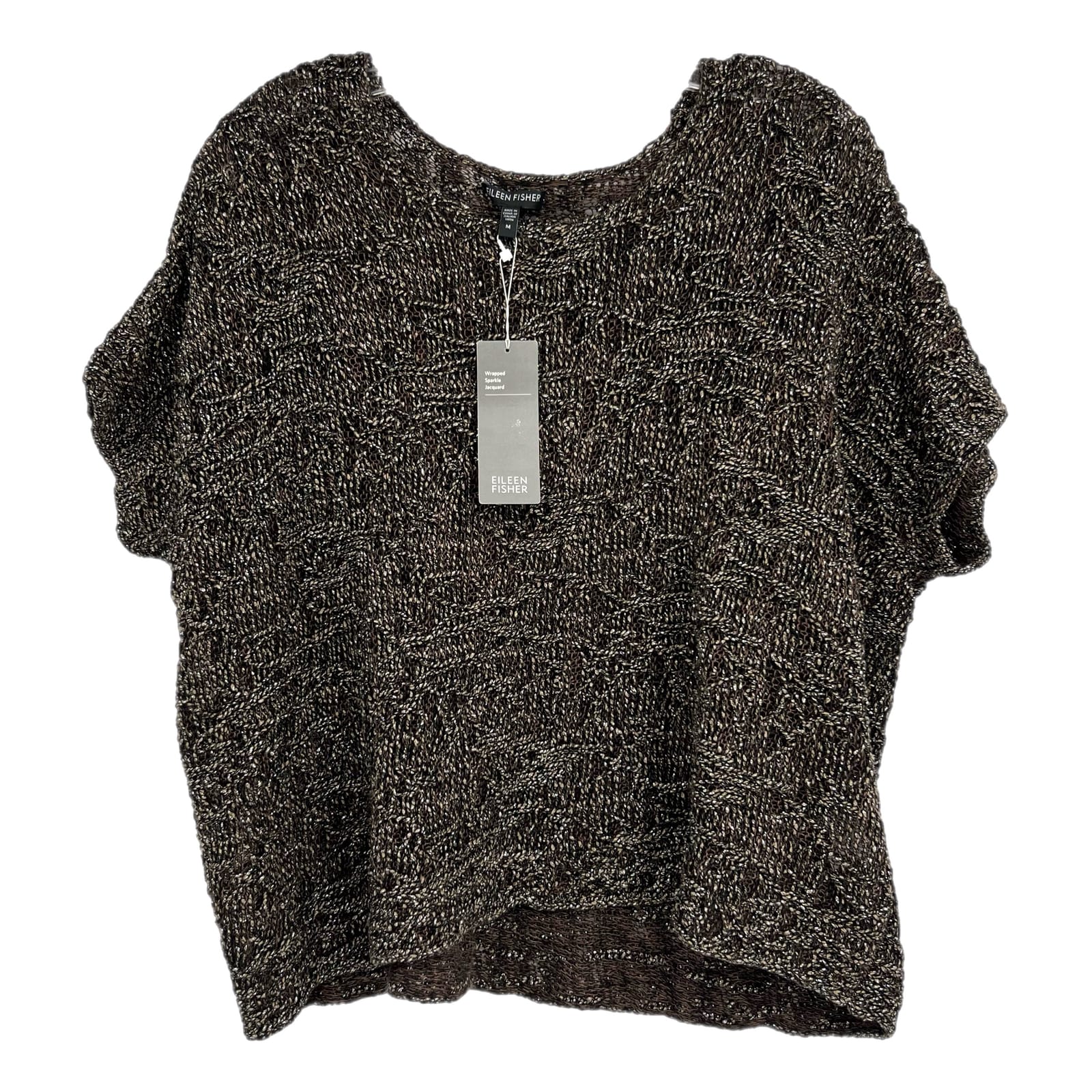 Eileen Fisher Brown Tinsel Knit Short Sleeve Sweater