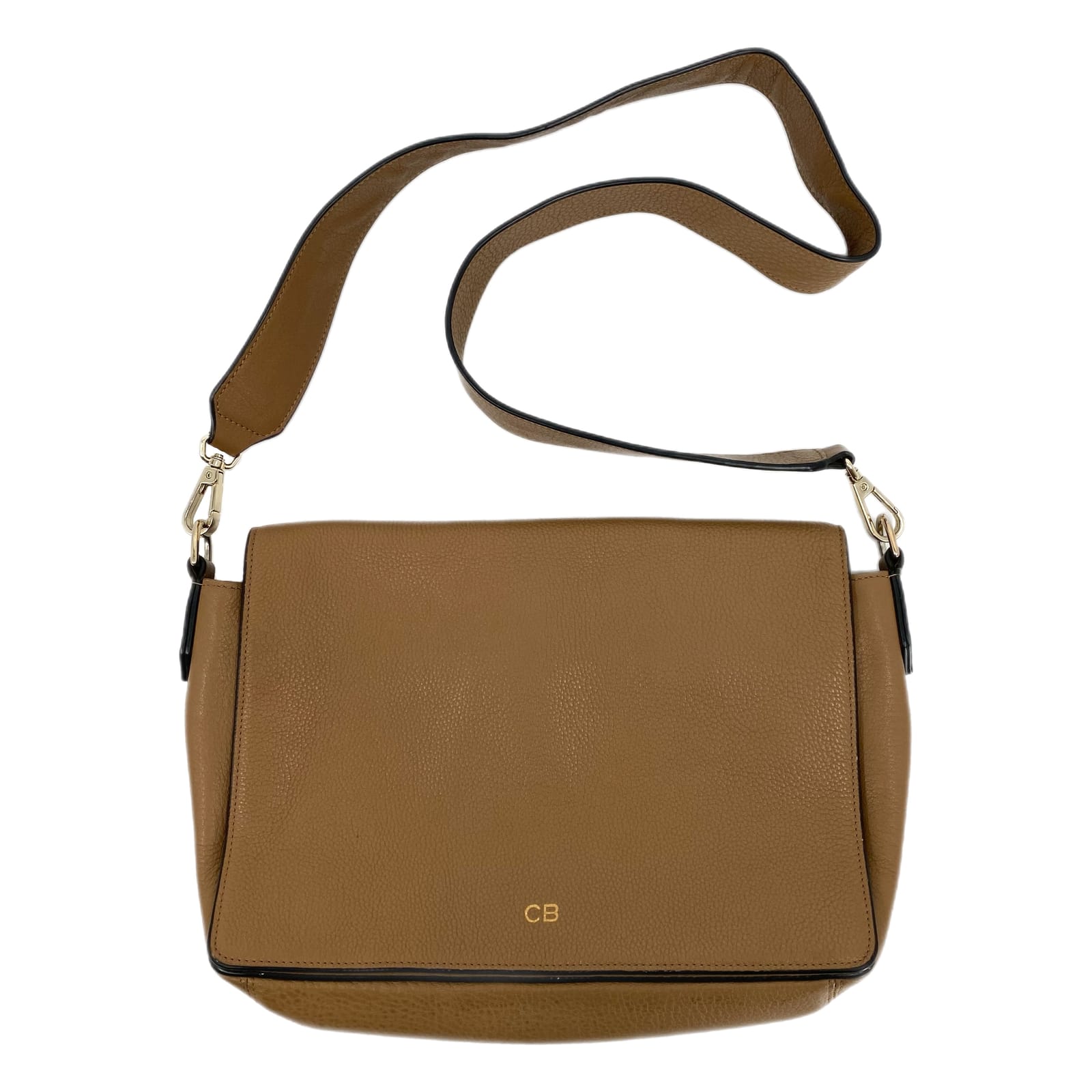 Leatherology Tan Monogrammed Top Flap Shoulder Bag