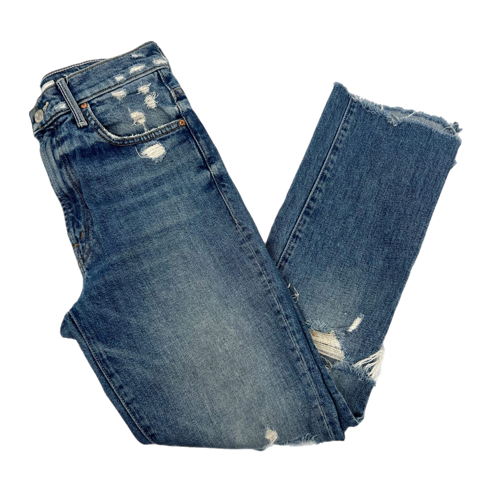 MOTHER Blue Light Wash The Insider Crop Step Fray Jeans