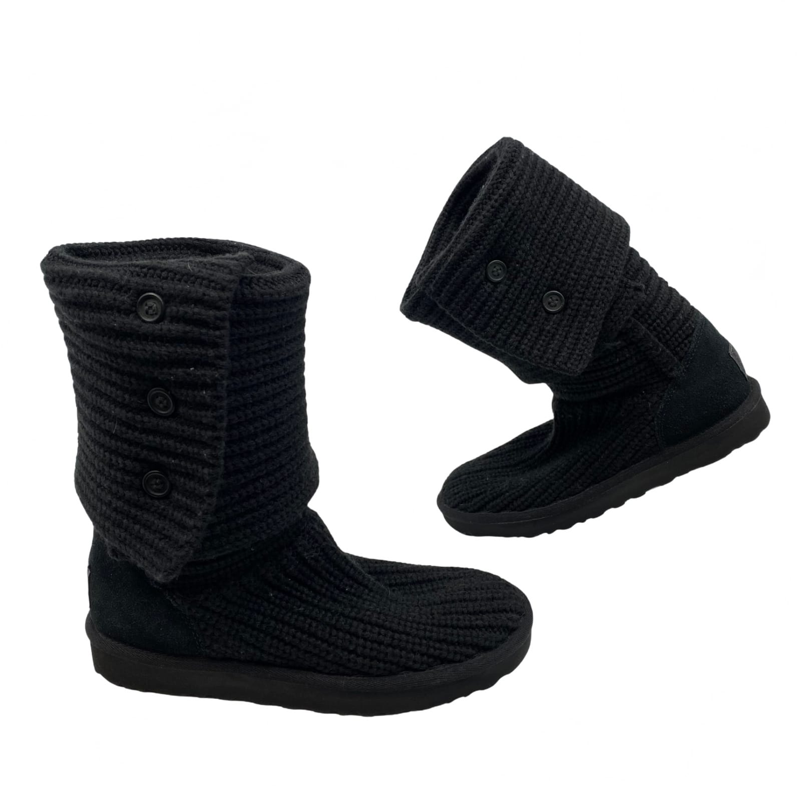 UGG Black Suede Knit Fold Over Booties