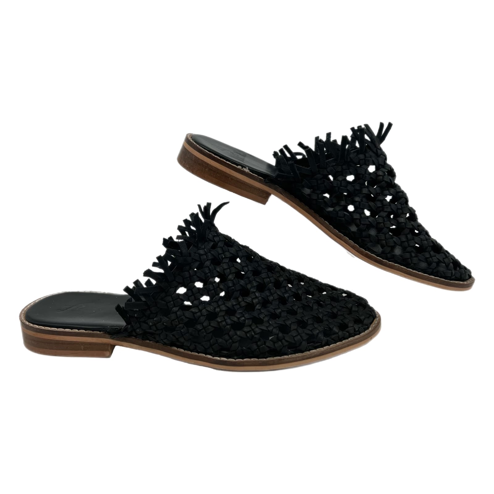 Free People Black Woven Leather Mules