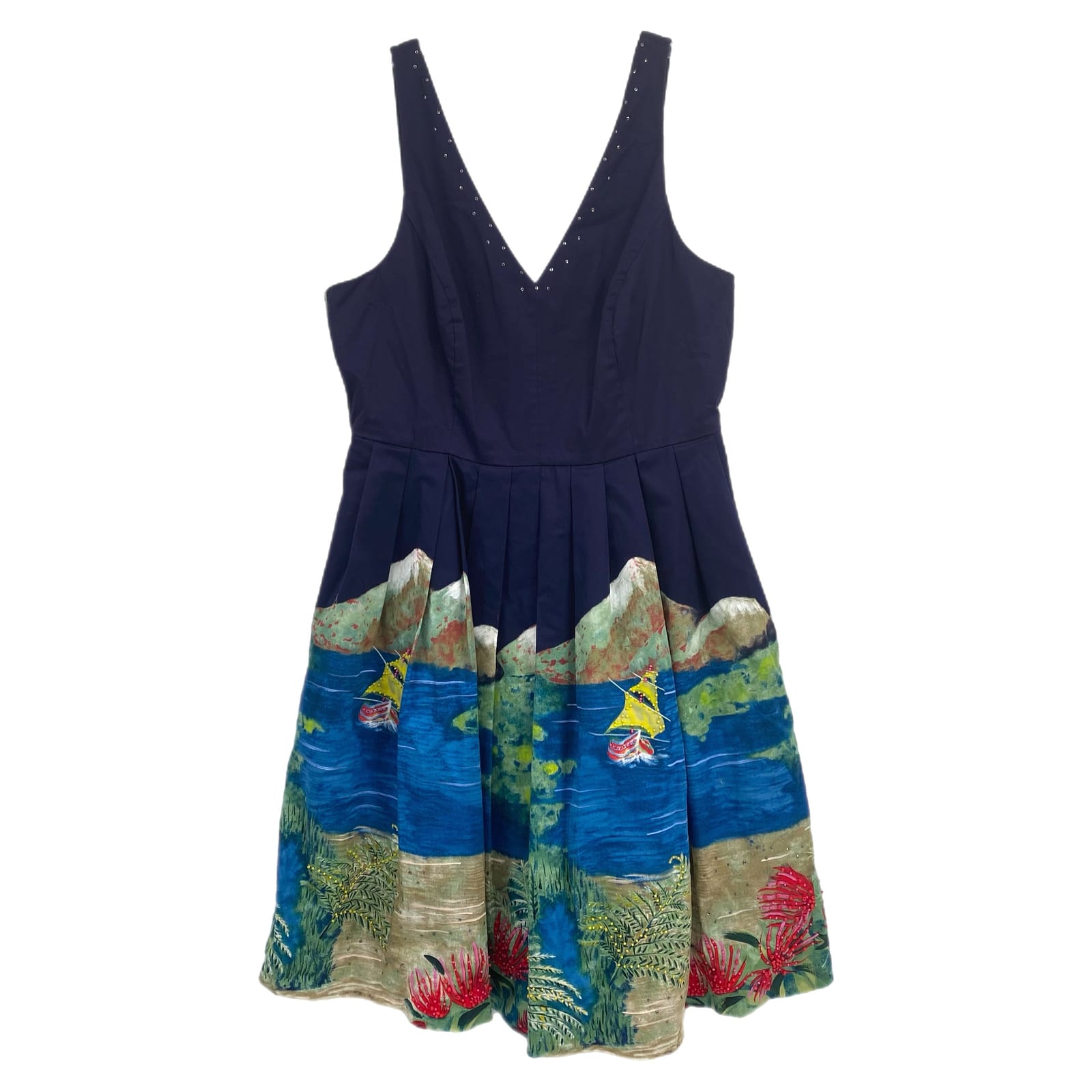 Moulinette Soeurs Blue Green Beaded A-Line Midi Dress