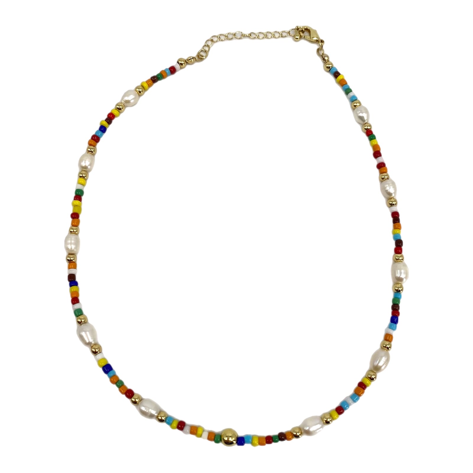 Elegant White and Multicolored Pearl Beaded Necklace