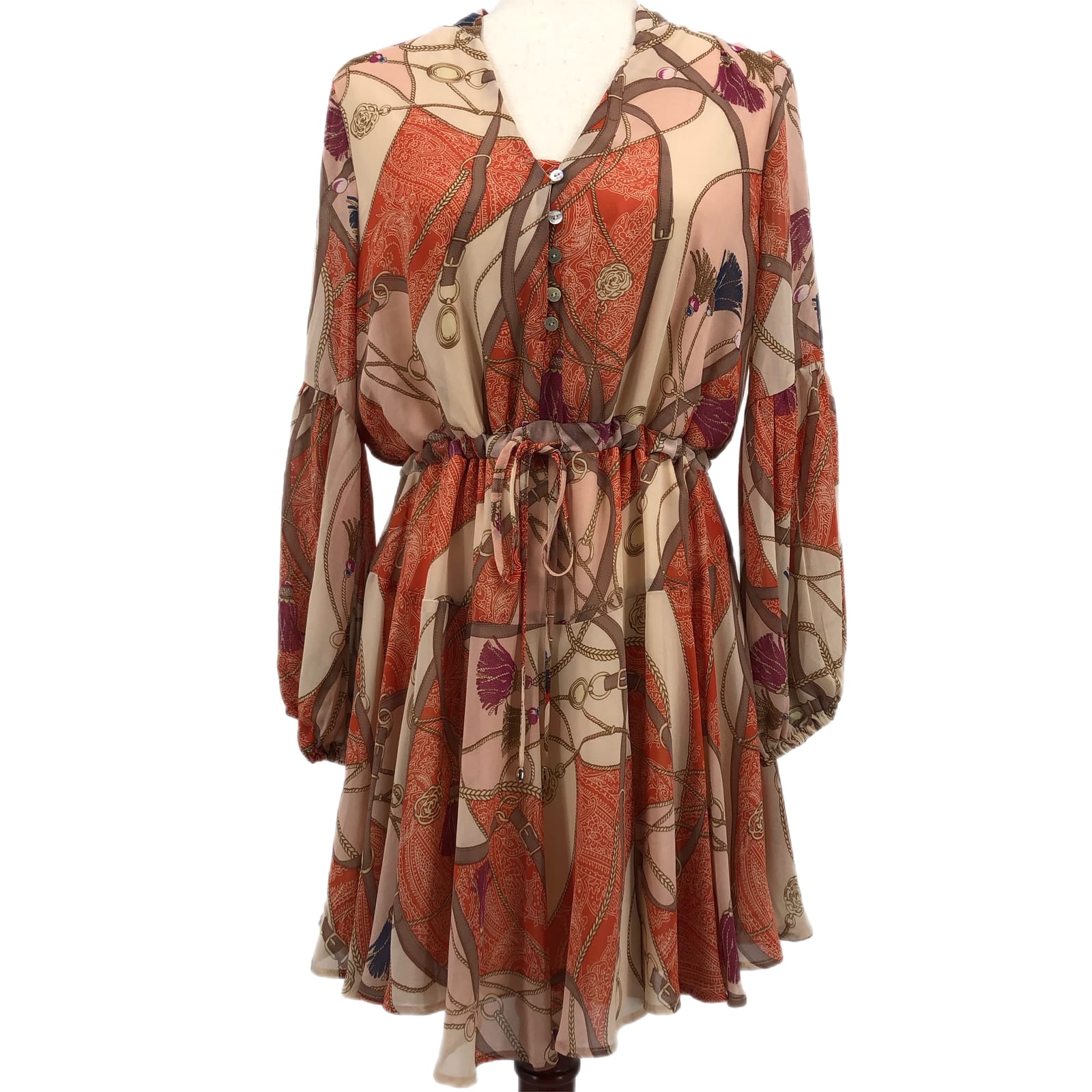 Entro Orange & Cream Floral A-Line Dress