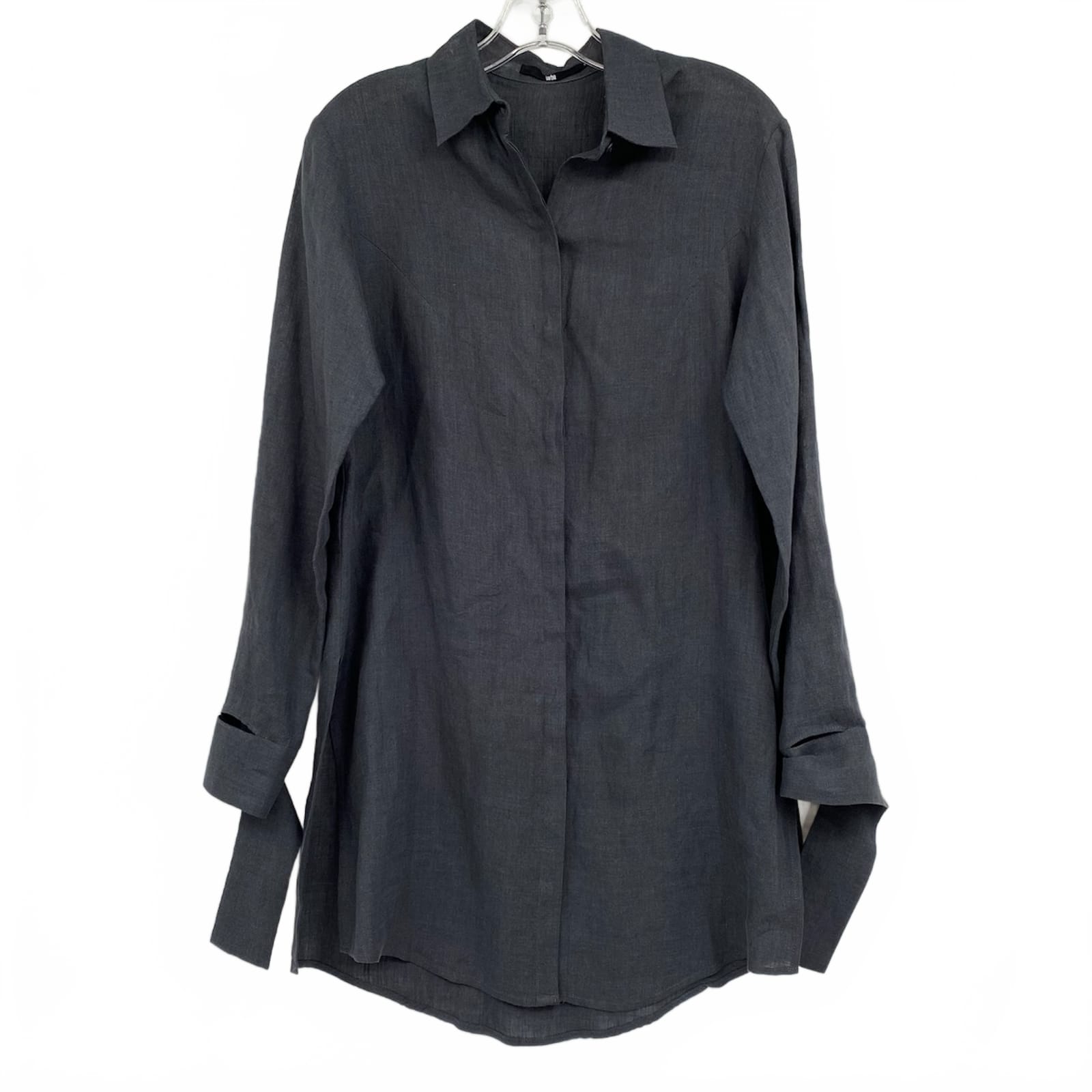 Jarbo Gray 100% Linen Button Down Blouse