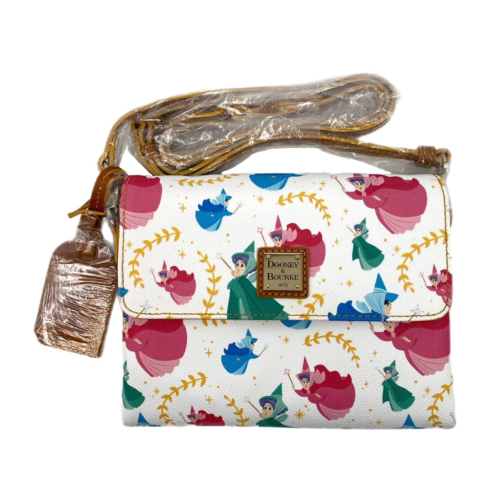 Dooney & Bourke White Pink Disney Sleeping Beauty Fairy Godmothers Crossbody Bag