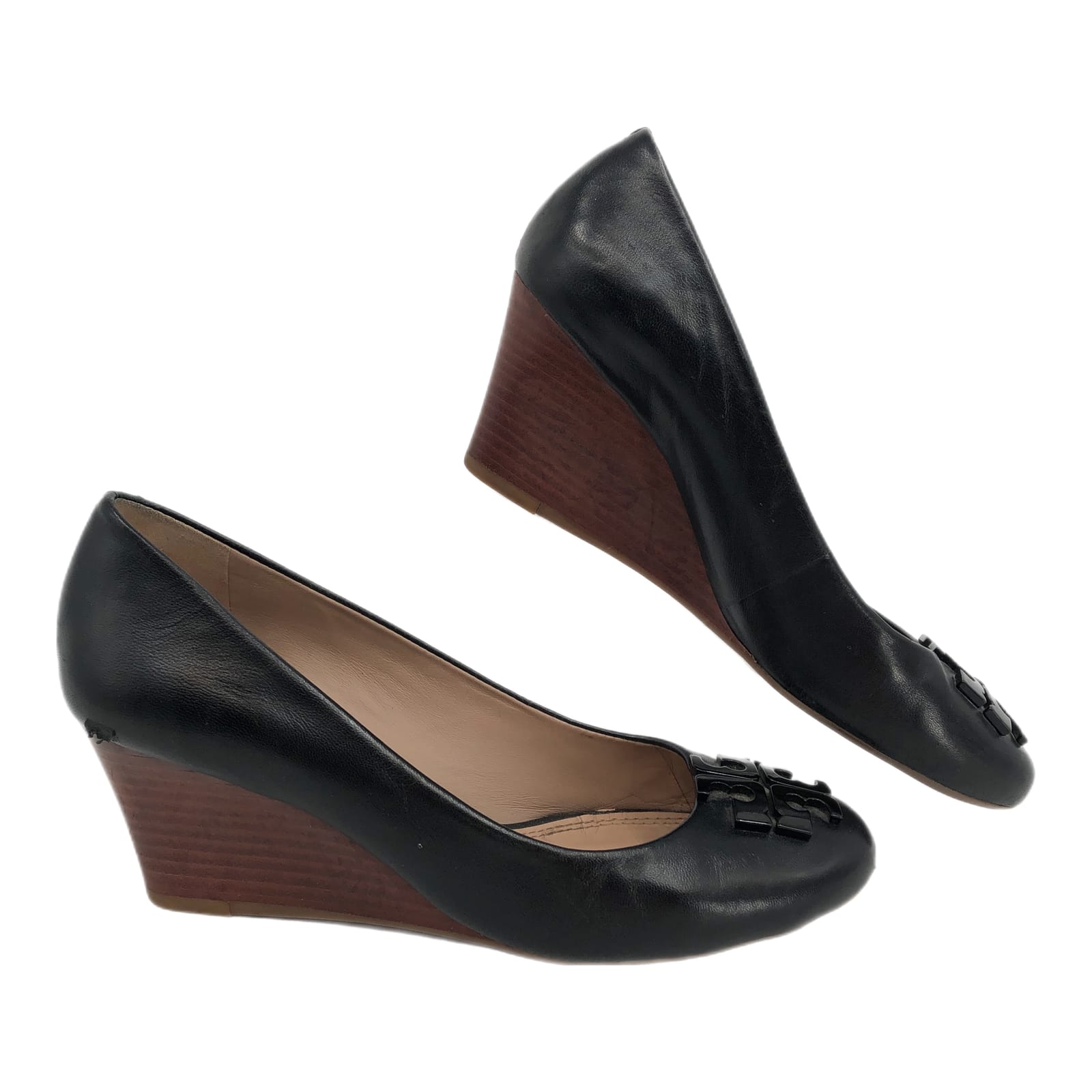 Tory Burch Black Brown Wedge Shoes