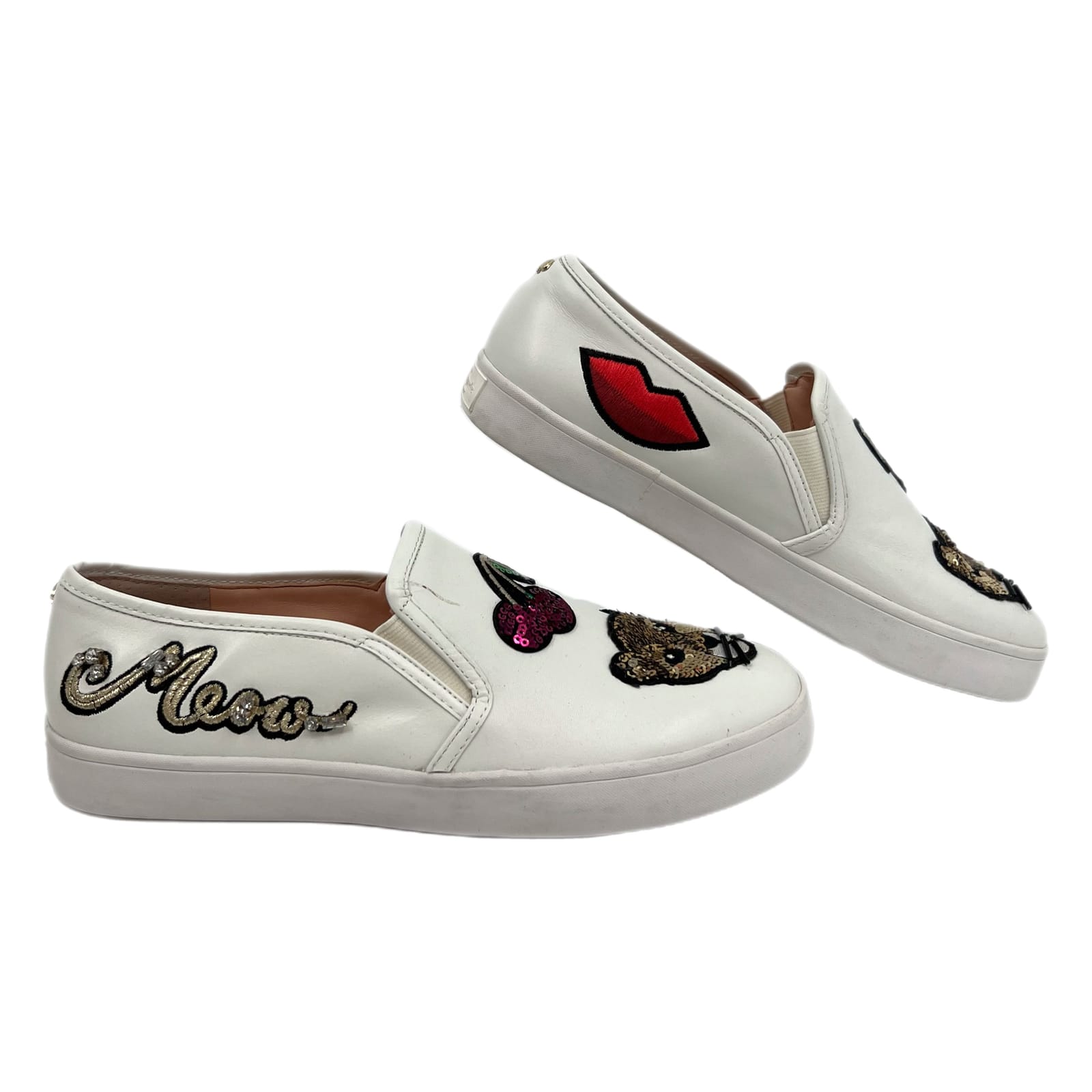 Kate Spade White Sequin Cat Slip-On Sneakers