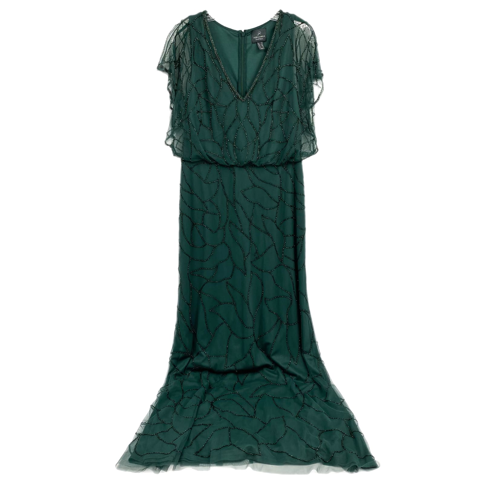 Adrianna Papell Green Beaded Maxi Dress