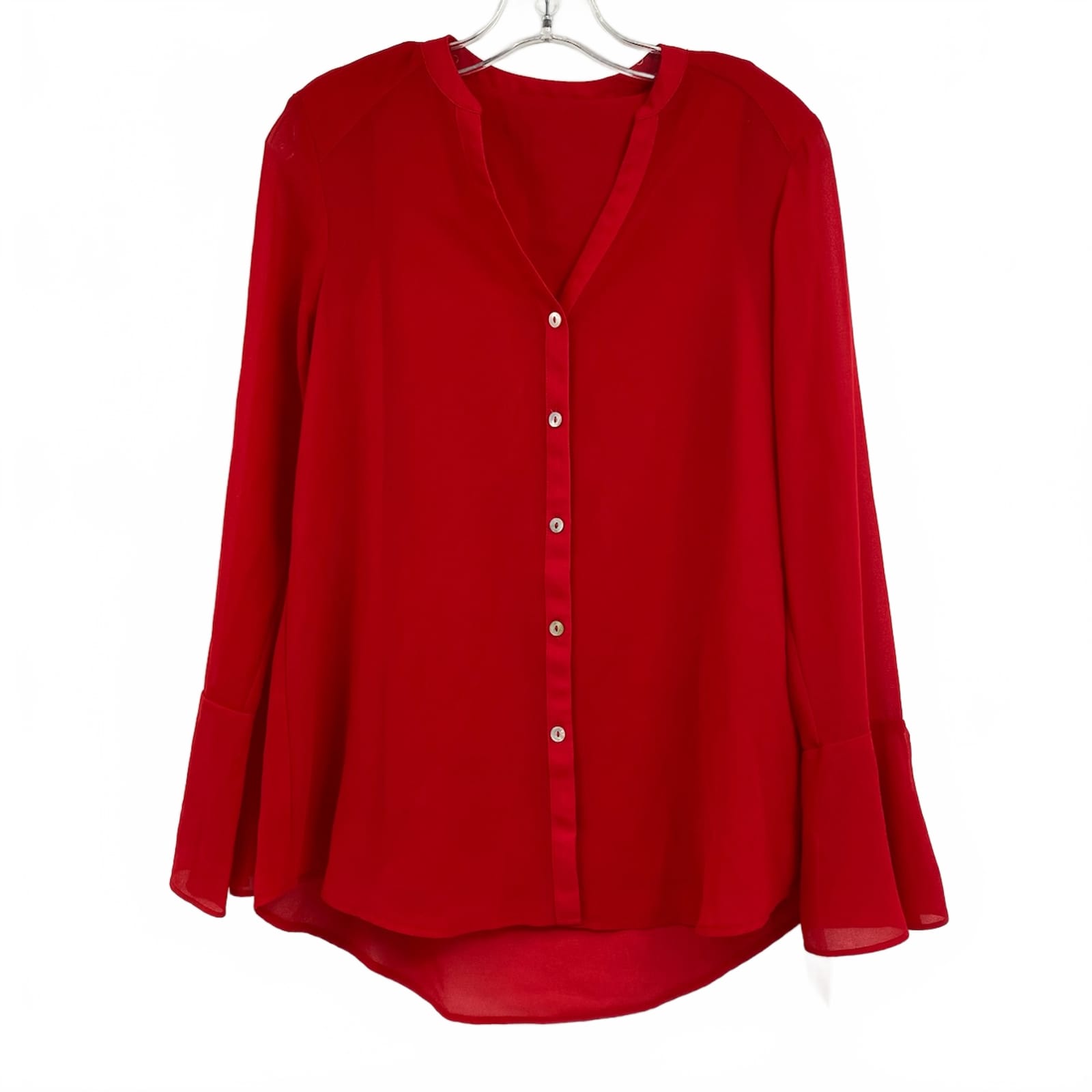 Foxcroft Red Lined Flare Sleeve Button-Up Blouse